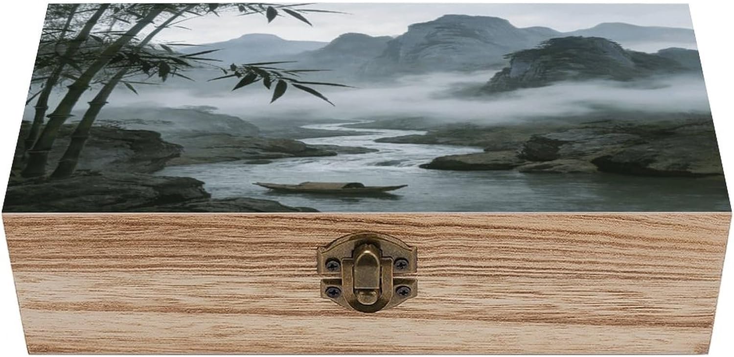Rainy And Misty Return of The Boat Wood Box Rectangular Organizer Box