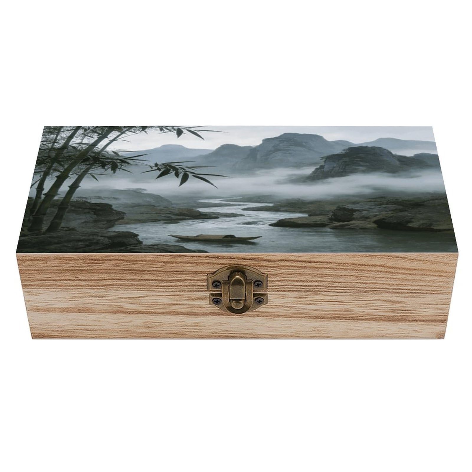 LZQPOEAS Rainy And Misty Return of The Boat Wooden Keepsake Box Wooden Storage Box Container with Hinged Lid Beautiful Wood Memory Box Decorative Jewelry Case for Crafts Art Hobbies & Trinket Storage