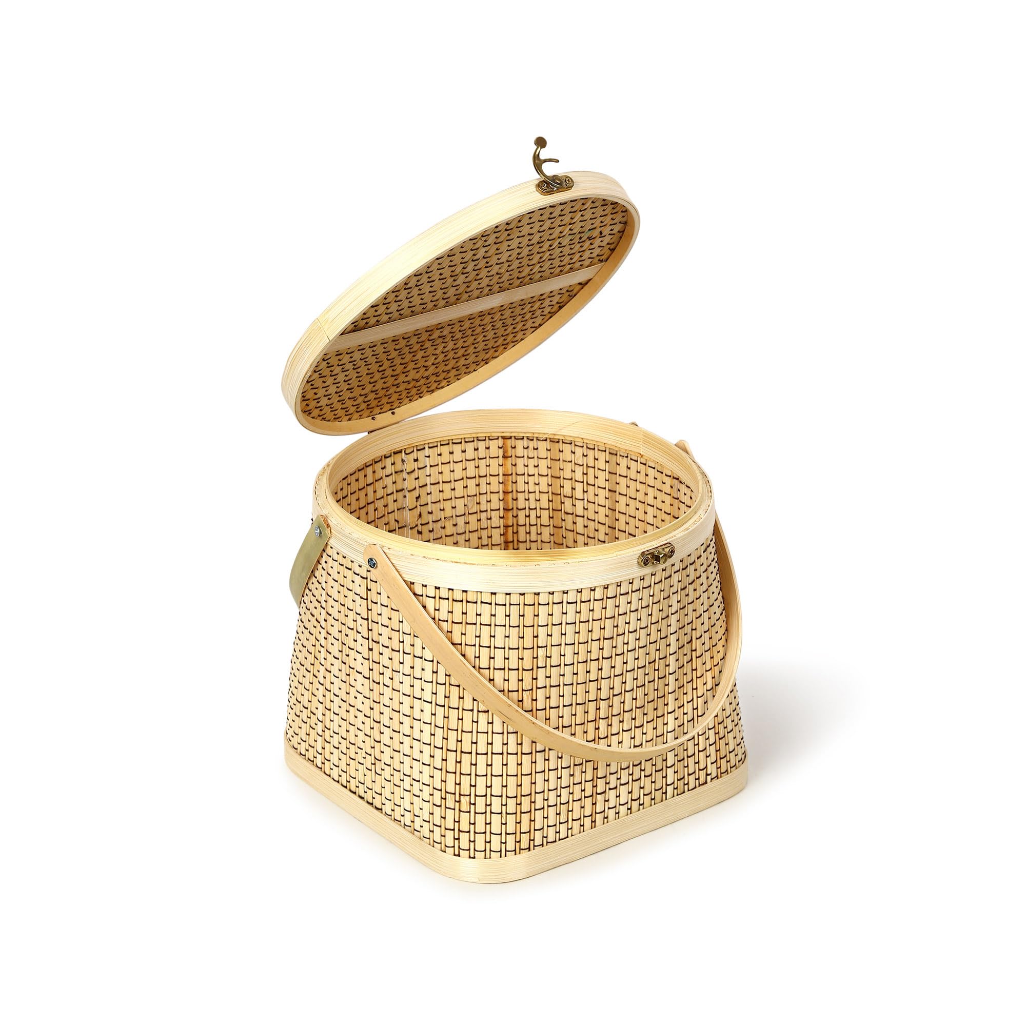 Habere India-All the Cultures Fabricating India Basket for Lunch | Wicker Modern Picnic Baskets | Bamboo Picnic Basket with Top Handle | Ideal for Outdoor Dining and Family Picnics (Beige) 2