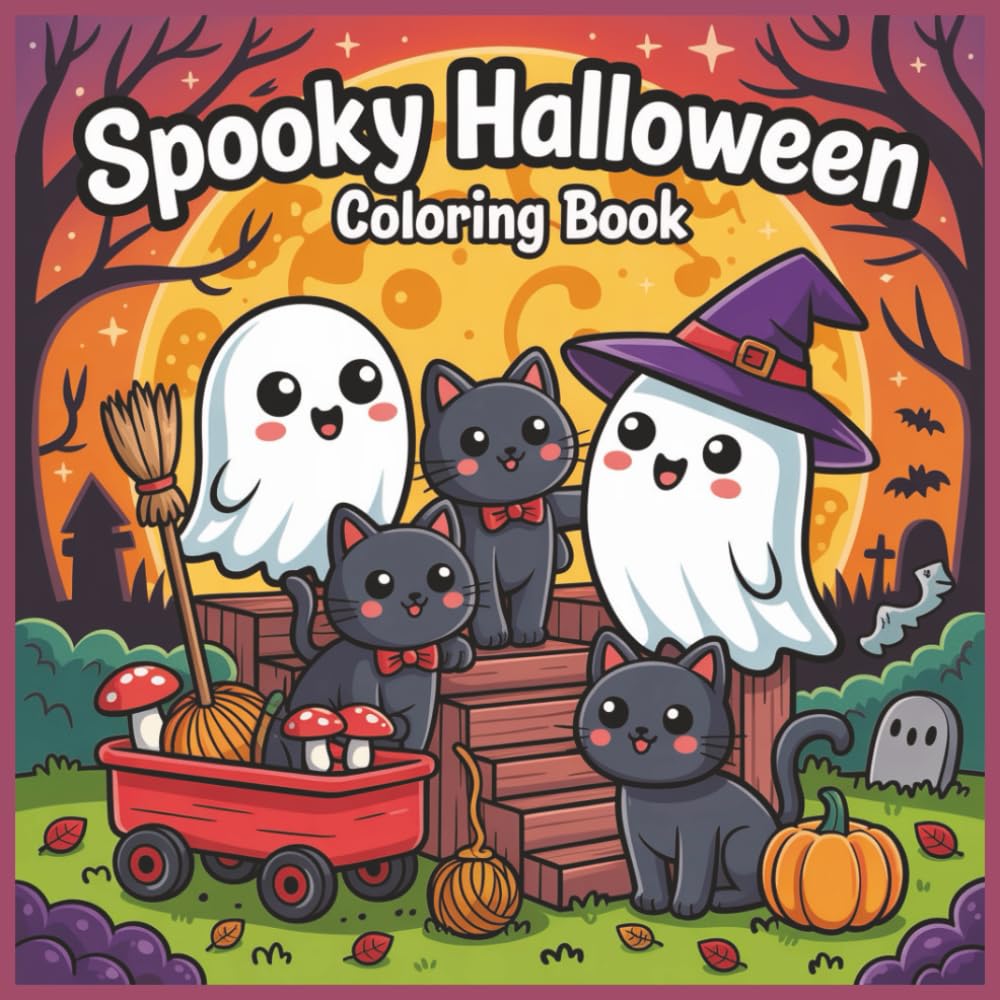 Spooky Halloween Coloring Book: for Adults and Teens Featuring Cute and Creepy Creatures