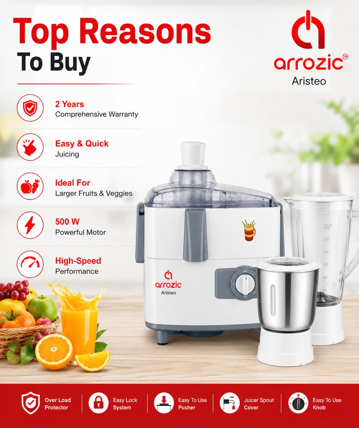Aristeo 500W Mixer Grinder - Juicer & Blender -5 Aristeo 500W Mixer Grinder - Juicer & Blender -5