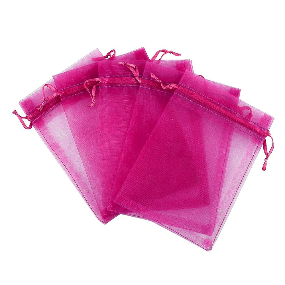 Boshen 100/200PCS Organza Gift Candy Sheer Bags Mesh Jewelry Pouches Drawstring Bulk for Wedding Party Favors Christmas (5" X 7"(200PCS), Hot Pink)