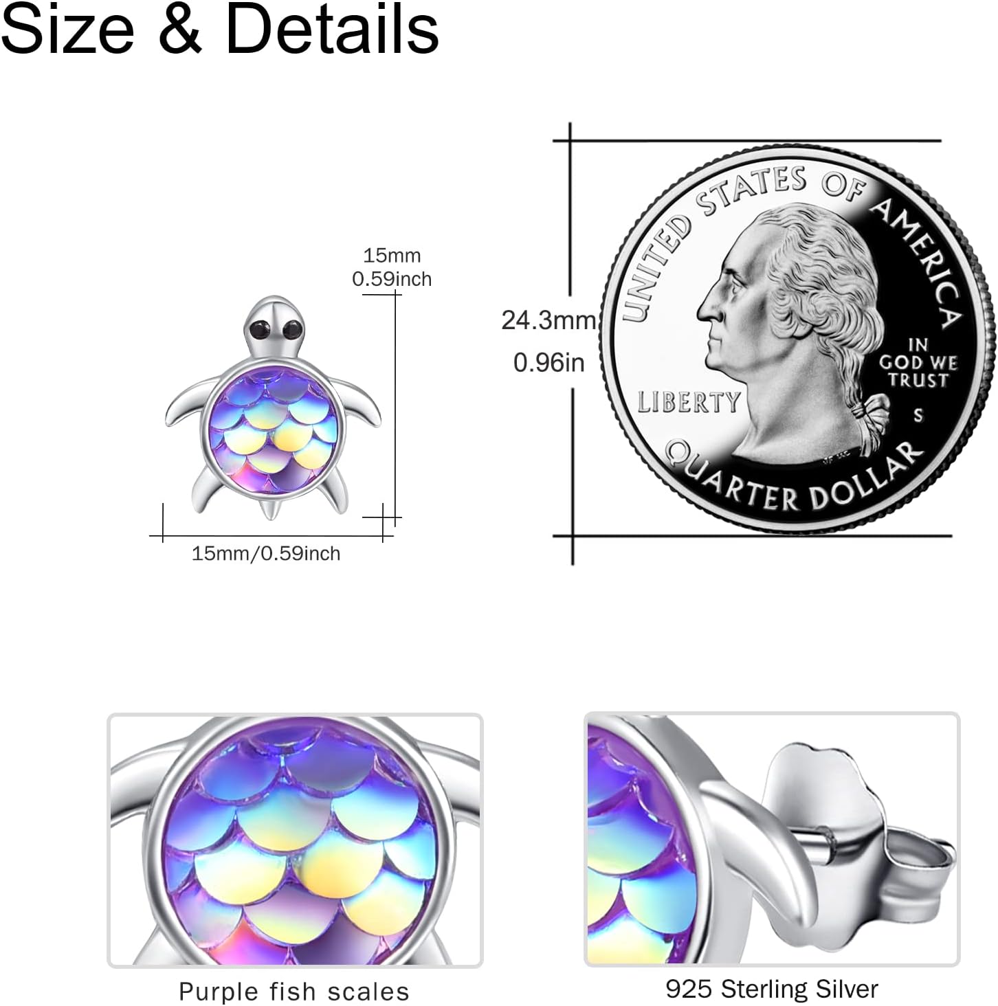 Mermaid Turtle Earrings Sterling Silver Mermaid Scale Cute Turtle Stud Earrings Ocean Theme Sea Tortoise Tiny Stud Earrings Fish Scale Turtle Jewelry Graduation Gifts for Women - Image 6