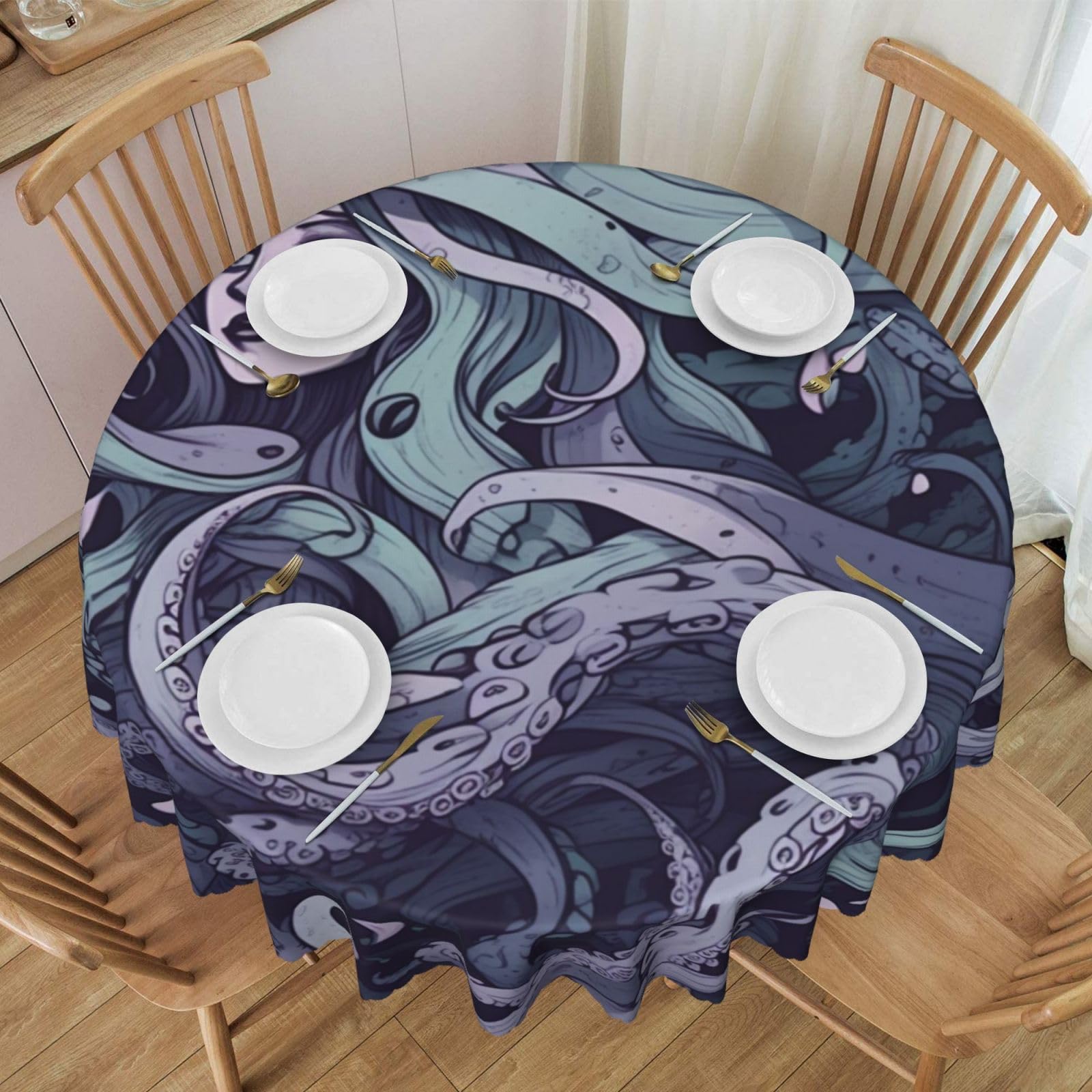 Nappe ronde imprimée haut de gamme 152 cm en tissu imperméable avec dentelle