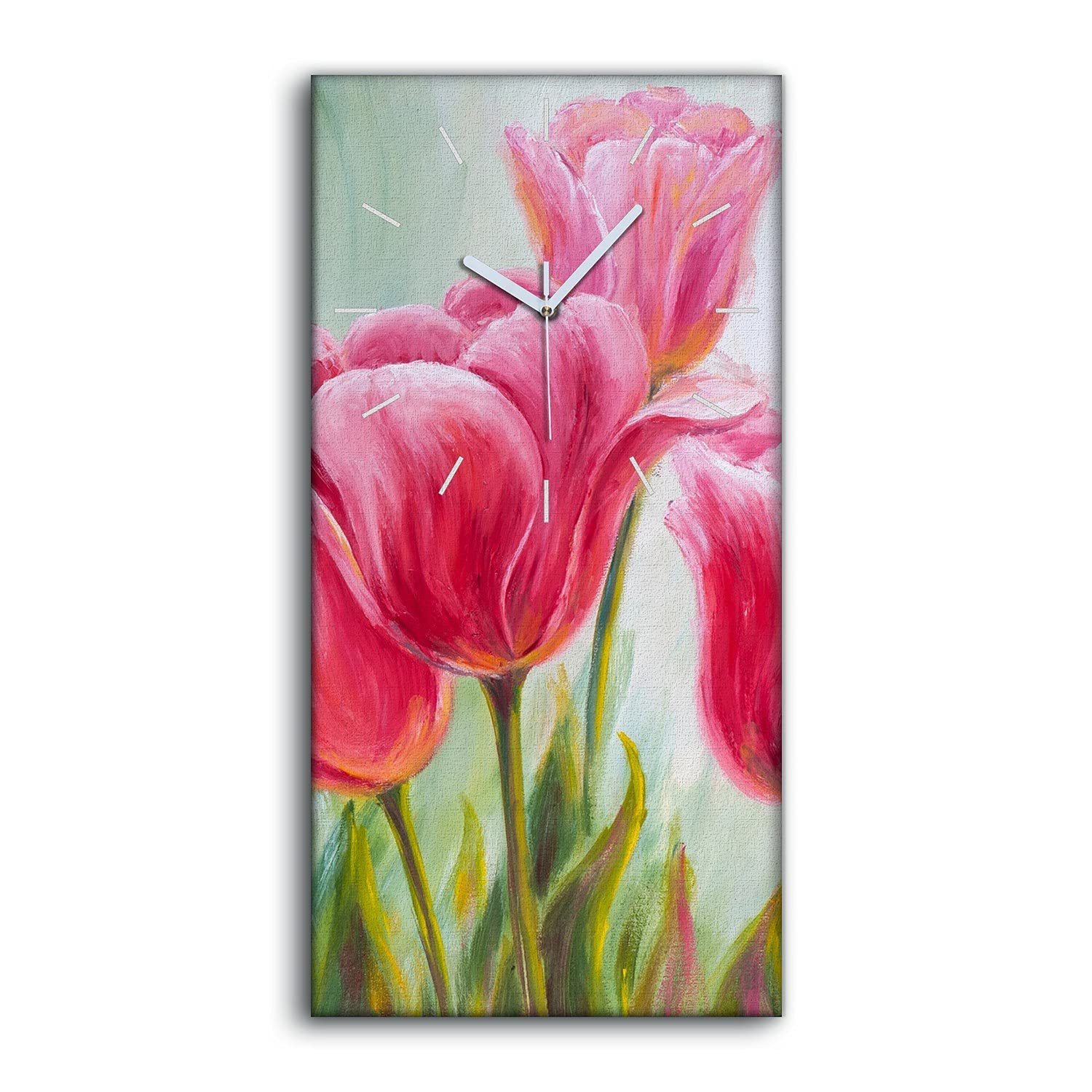 Horloge sur toile tulipes 30x60cm pour décoration salon et chambre moderne