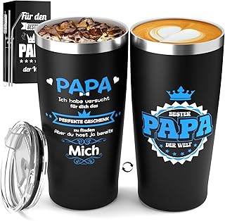 LILABIENE Thermobecher Papa Autobecher Kaffebecher Kaffee to go Thermo Isolierbecher Geschenk für Vater Vatertag Geburtstag Weihnachten 600 ML