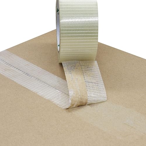 Miniatura 6 de BOMEI PACK 2 rollos de cinta de filamento de 2 pulgadas, cinta de embalaje reforzada con fibra de vidrio resistente, cinta filanente bidireccional