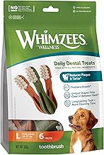 WHIMZEES By Wellness Toothbrush, Natural and Grain-Free Dog Chews, Dog Dental Sticks for Large Breeds, 6 Pieces, Size L