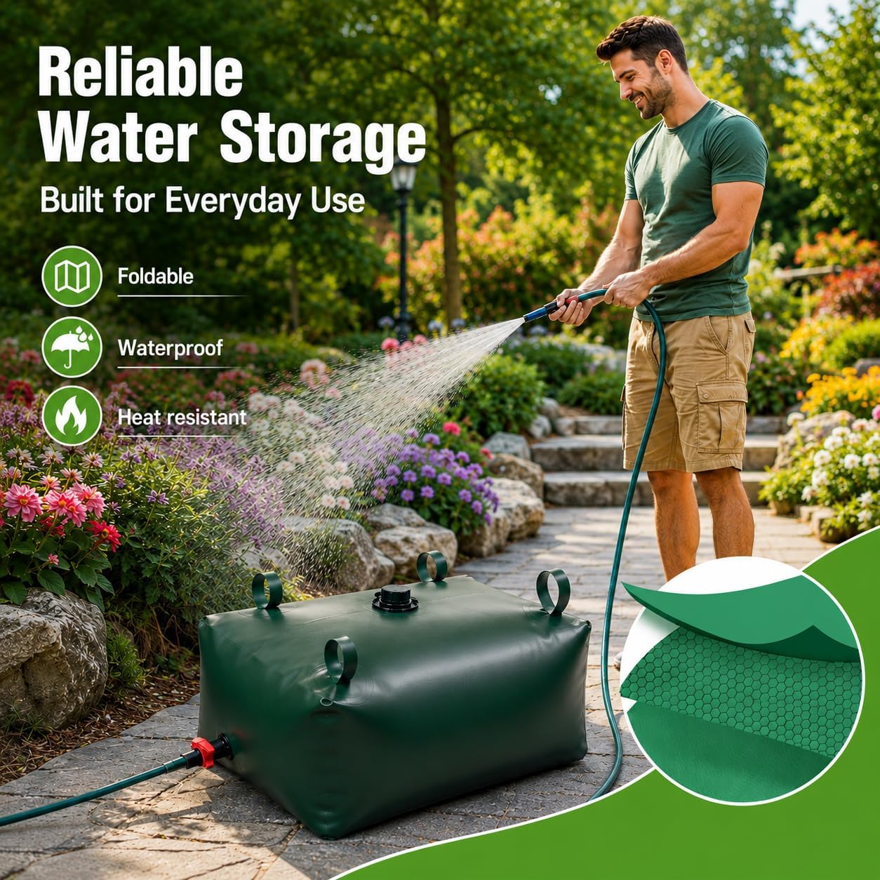 100 Gallon Water Storage Bladder, Premium Tear-Proof & Leakproof PVC Water Storage Tank, Portable Water Tank for Camping, Truck, RV Trips, Emergency, Outdoor & Wild Survival