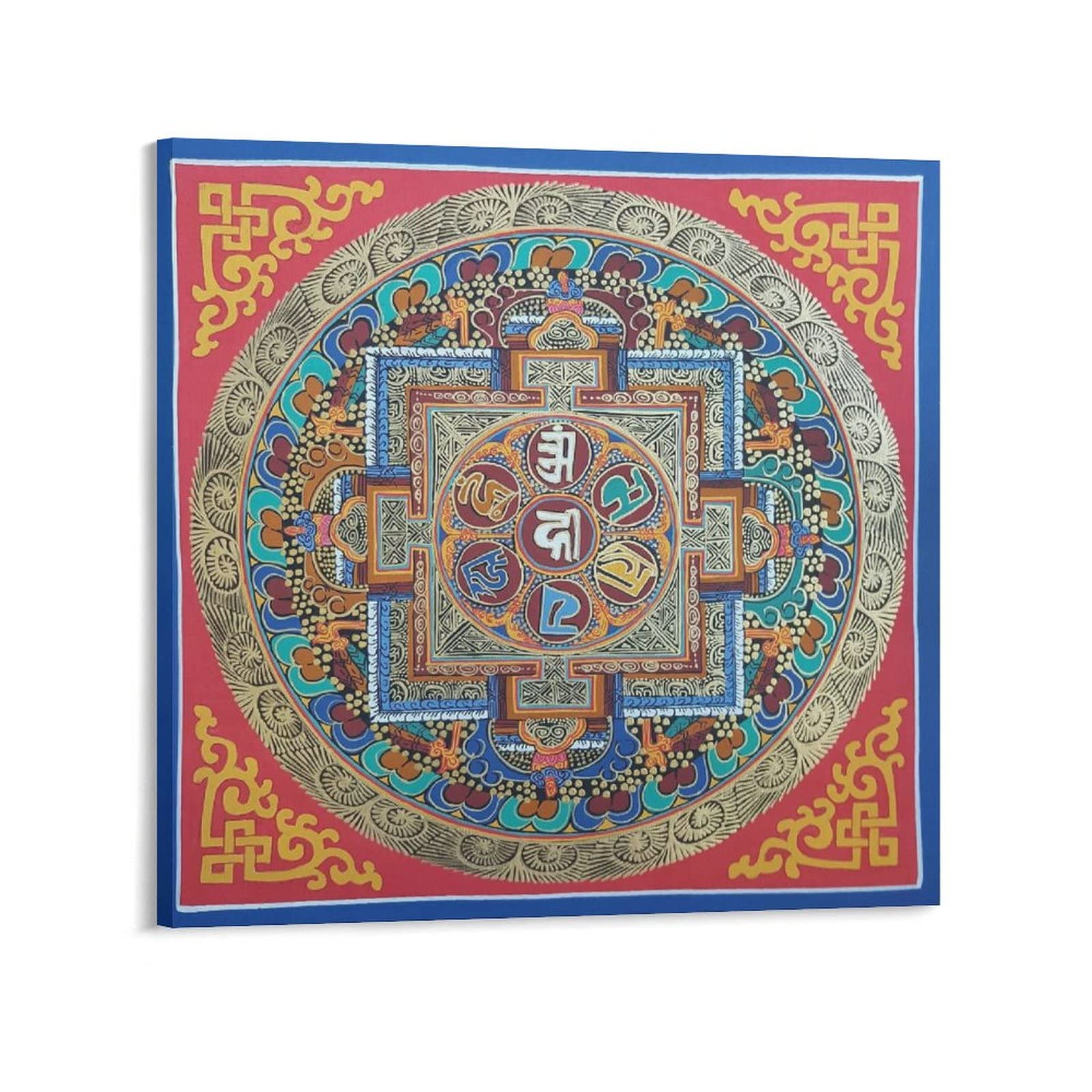 Poster tibetano Om Mane Padme Hum Mandala Buddhismo Religione Meditazione Poster Decorazione per la casa Decorazione da parete Camera da letto Decorativa Estetica 70 x 70 cm