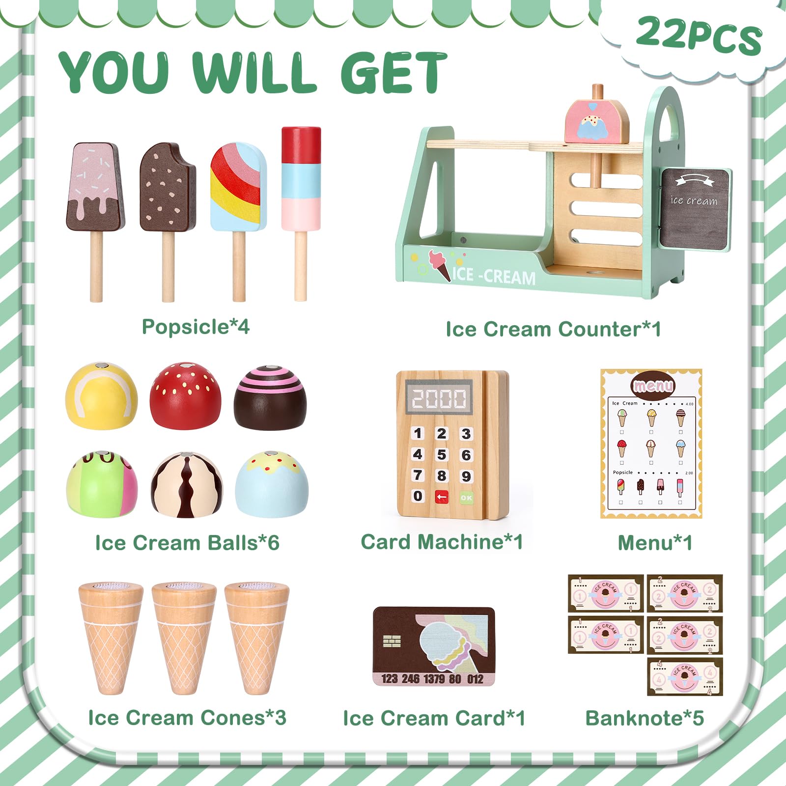 Geschenk Mädchen,Spielzeug Mädchen,Geschenk,Eisdiele Eisladen Kinder Holz,Einkaufsladen Kinder,Kinderküche