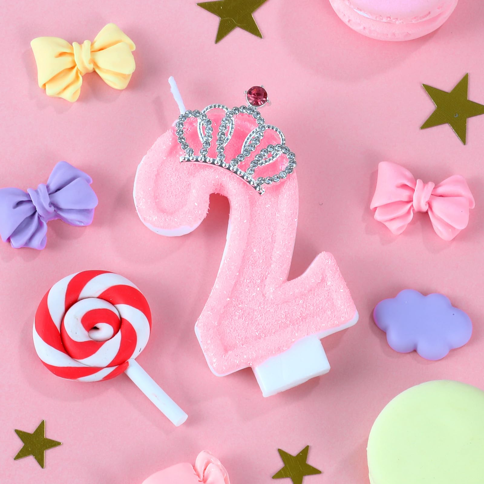 Bougie d'anniversaire rose en forme de chiffre 2 - Décoration de gâteau d'anniversaire rose - Décoration de gâteau d'anniversaire pour filles et femmes