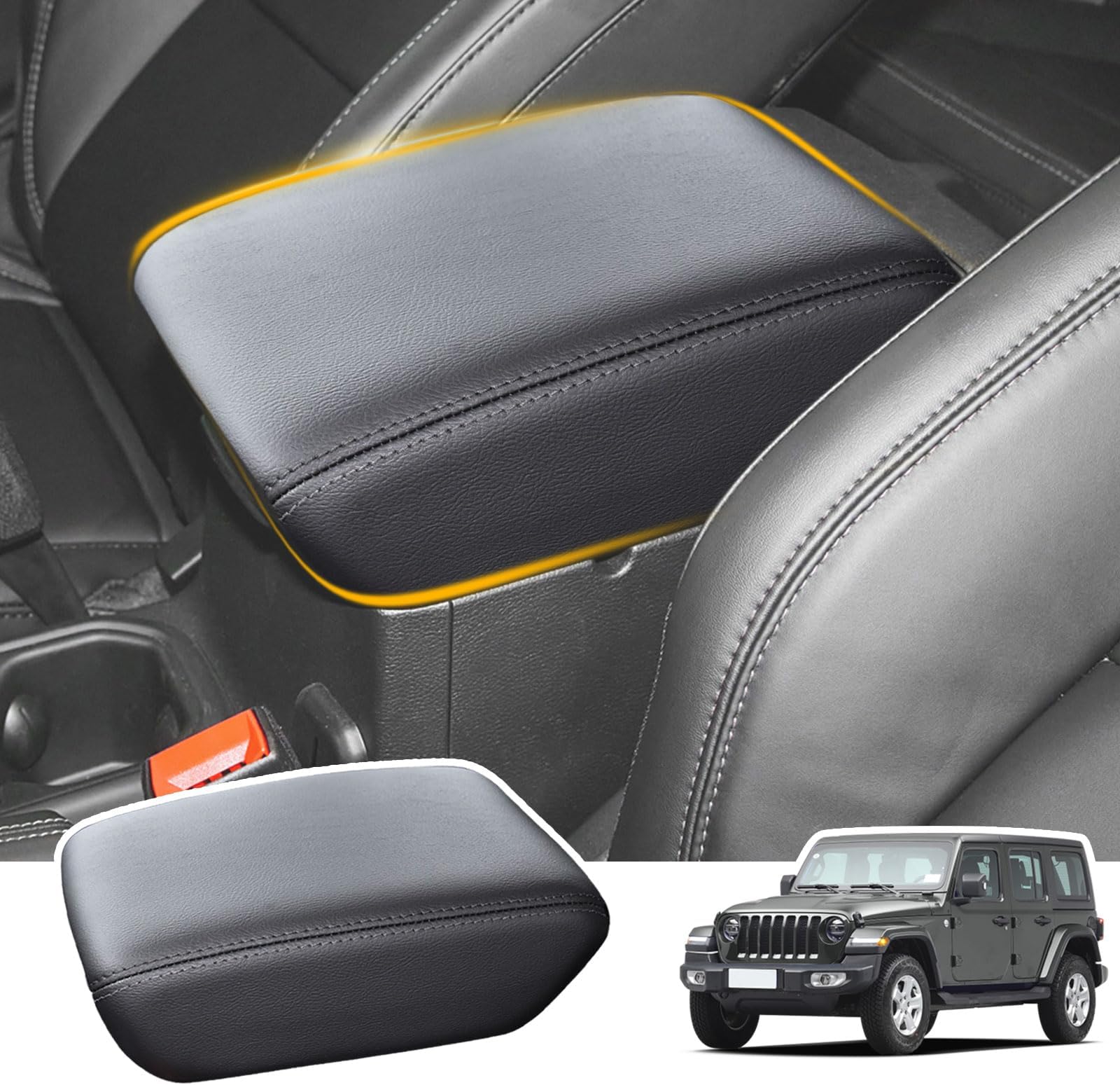 Center Console Cover Fit for Jeep Wrangler JL 2018-2024 & Jeep Gladiator 2020-2023, Microfiber Leather Armrest Box Lid Protector Cover