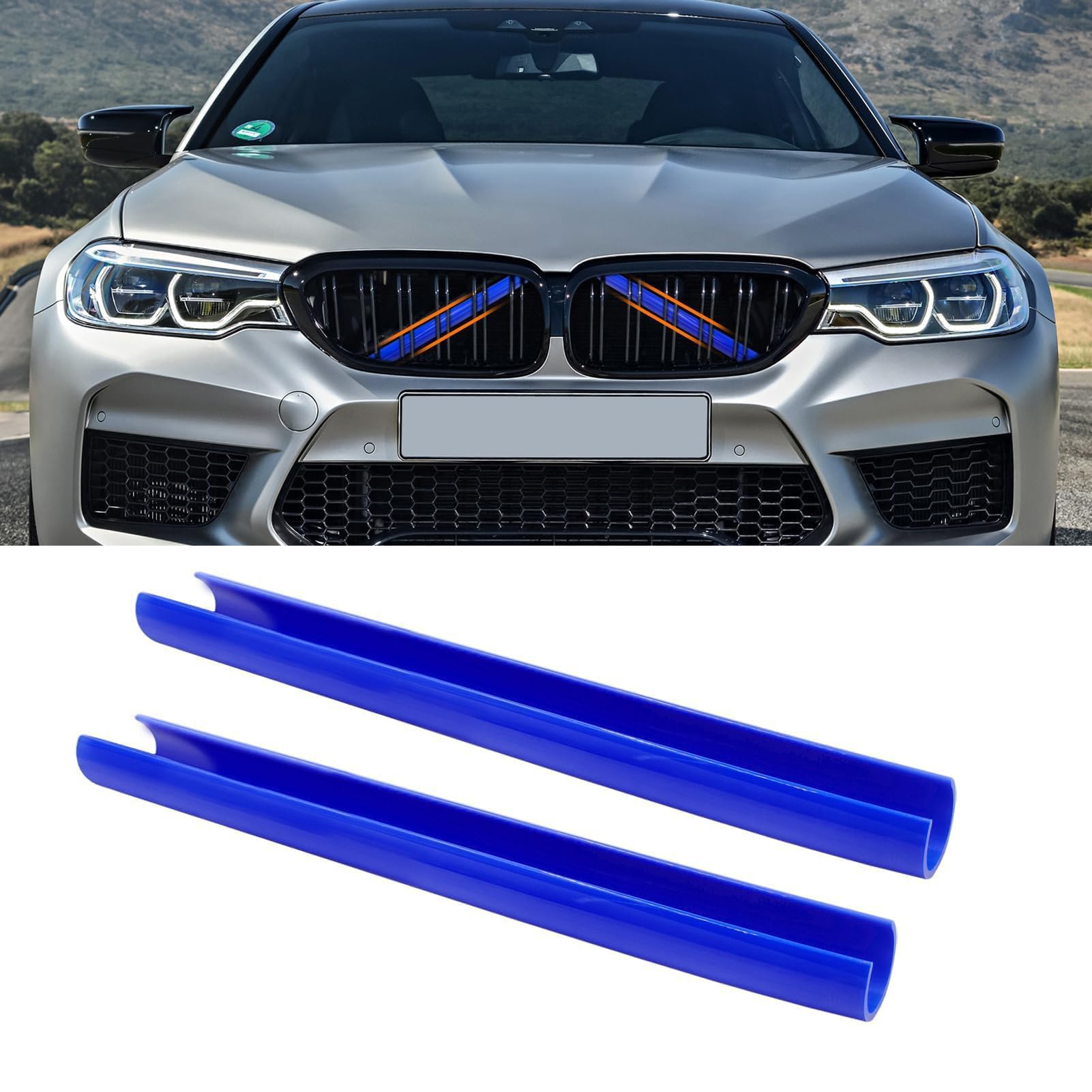 ONEMAJI 2 Pcs Car Front Grille Decoration Strip for BMW 2 Series M2 F87 F22 F23 M235i M240i 218i 220i 228i 2014-2021, V Brace Cover Front Grille Insert Radiator Grille Brace Tube Front Trim,Blue