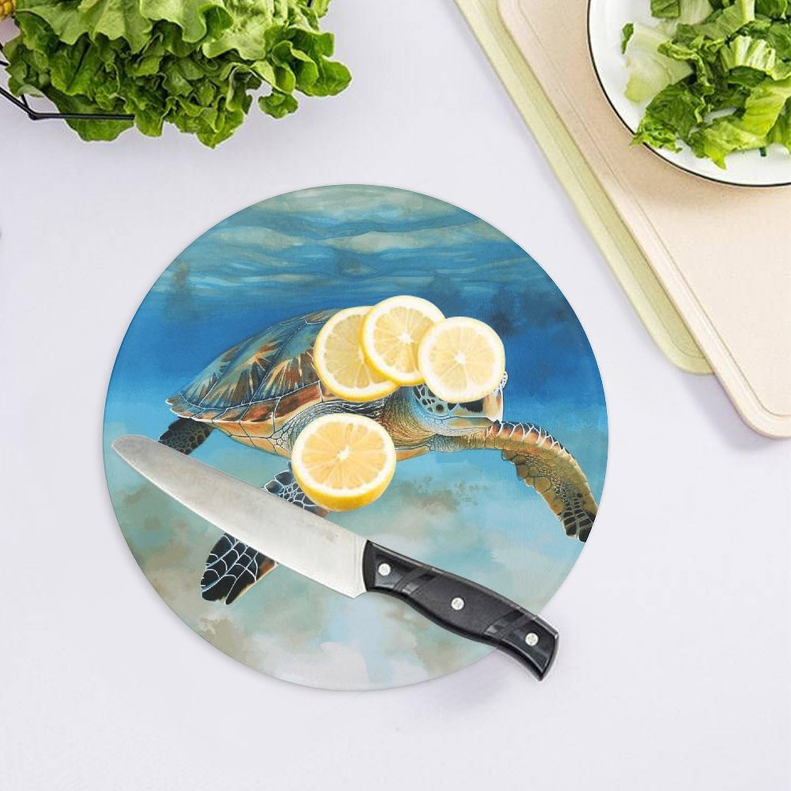 Sea Turtle3 - Tabla de cortar redonda fácil de limpiar, tablas de cortar para cocina, tamaño grande 7.9, tablas de cortar esenciales de cocina, convenientes para carne y verduras