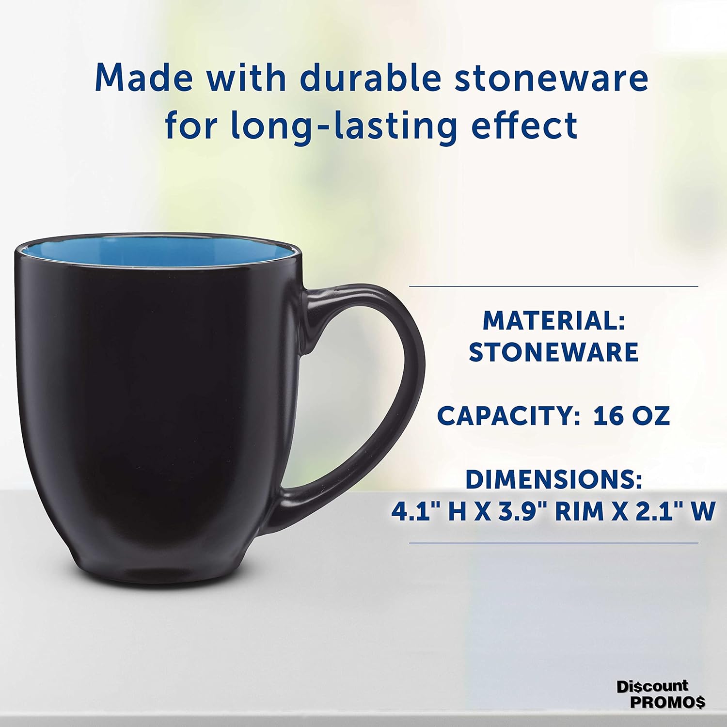 DISCOUNT PROMOS Bistro Coffee Mugs 16 oz. Set of 10, Bulk Pack - Great for Coffee, Tea, Cocoa, Diner and Everyday Use- Blue