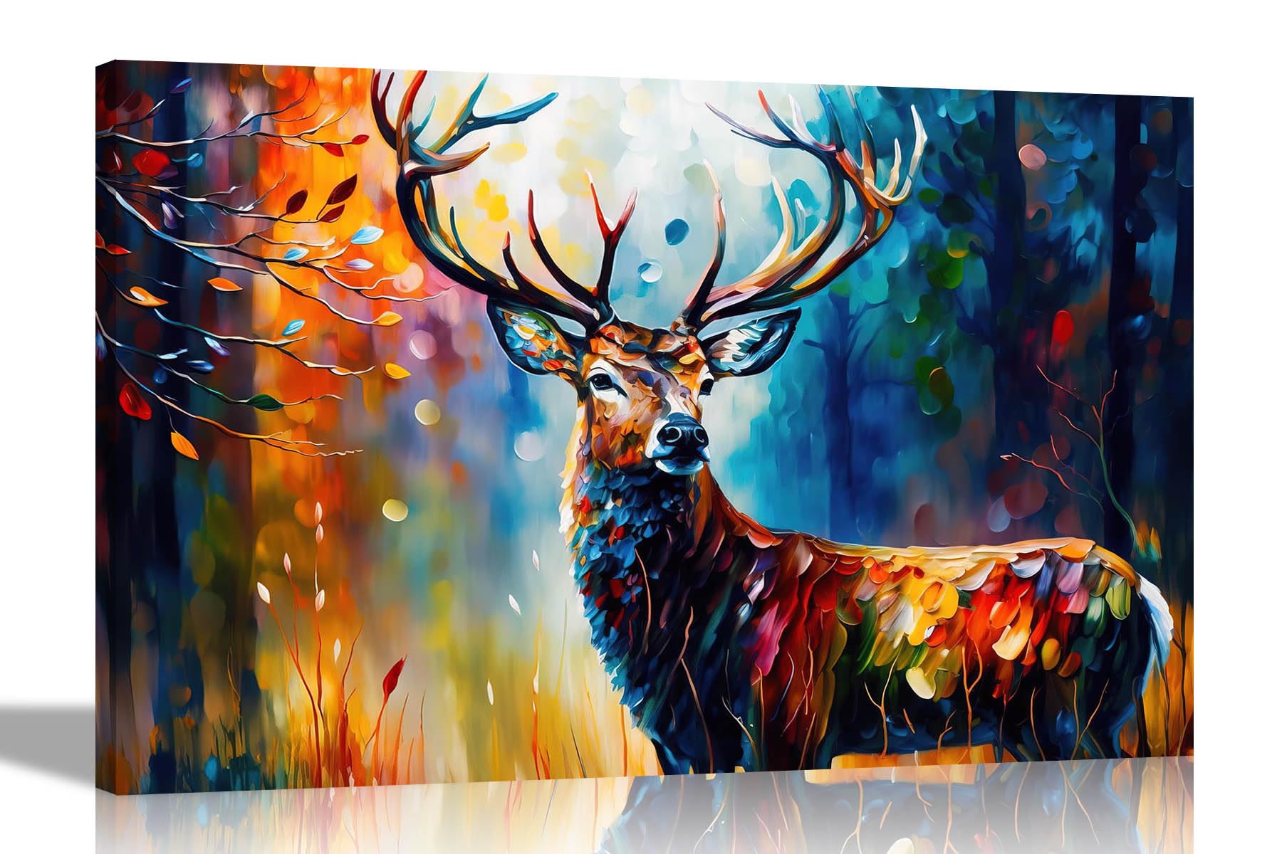 Artley Prints Multicoloured - Magical Deer In Forest Colourful Canvas Pictures For Wall In Living Room, Bedroom, Hallway, Kitchen Abstract Prints 51 X 35Cm (20 X 14 Inches)
