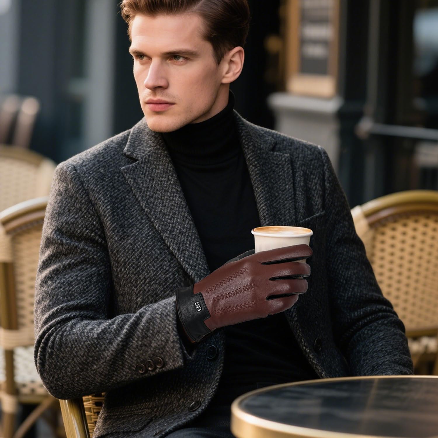 GSG SINCE 1998 Guanti Vera Pelle Senza Cromo Uomo, Invernali, Foderati in Cashmere, Touchscreen, Guanti Termici Moto, Marrone L