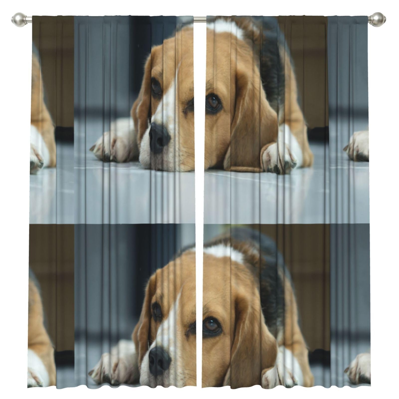 InOmak Cute Beagle Dog Lies On Floor, 2 Panels Window Curtains 52 x 84 Inch Blackout Curtains for Living Room Bedroom