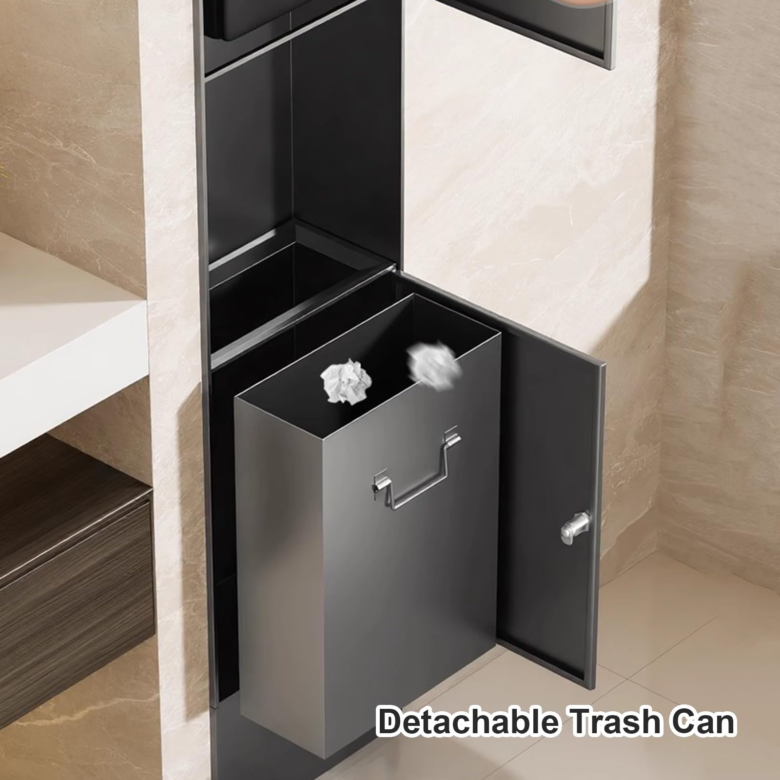 Dispensador Papel Secamanos de Acero Inoxidable 304 con Cubo Basura, Dispensador de Papel Manos, para Baño, Ideal para Hoteles, Centros Comerciales y Aeropuertos(Gold,750x345x145mm)