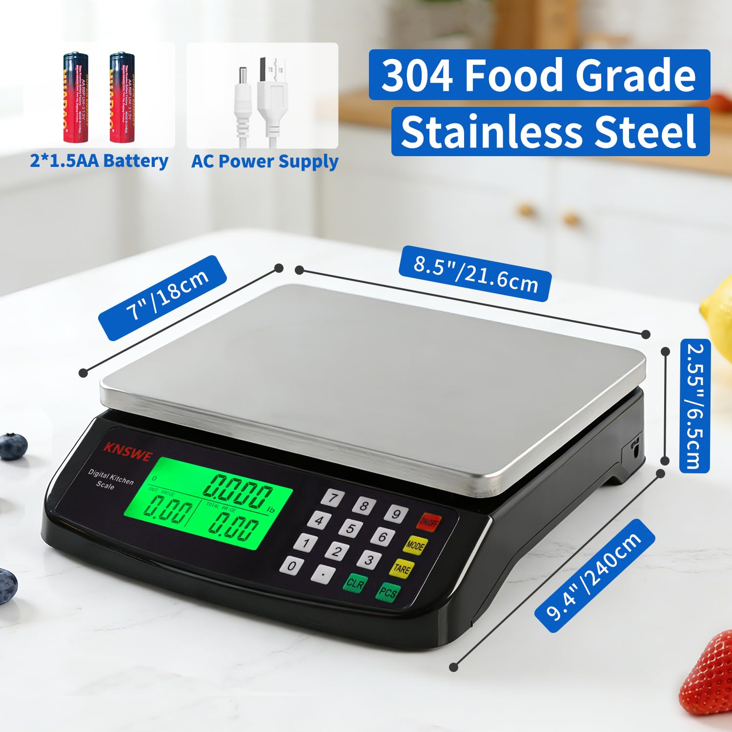 Báscula digital grande de cocina negra de 40 kg/88 libras, báscula comercial de peso de alimentos, para cocinar carne, hornear, pan, precio informático, báscula de conteo de acero inoxidable