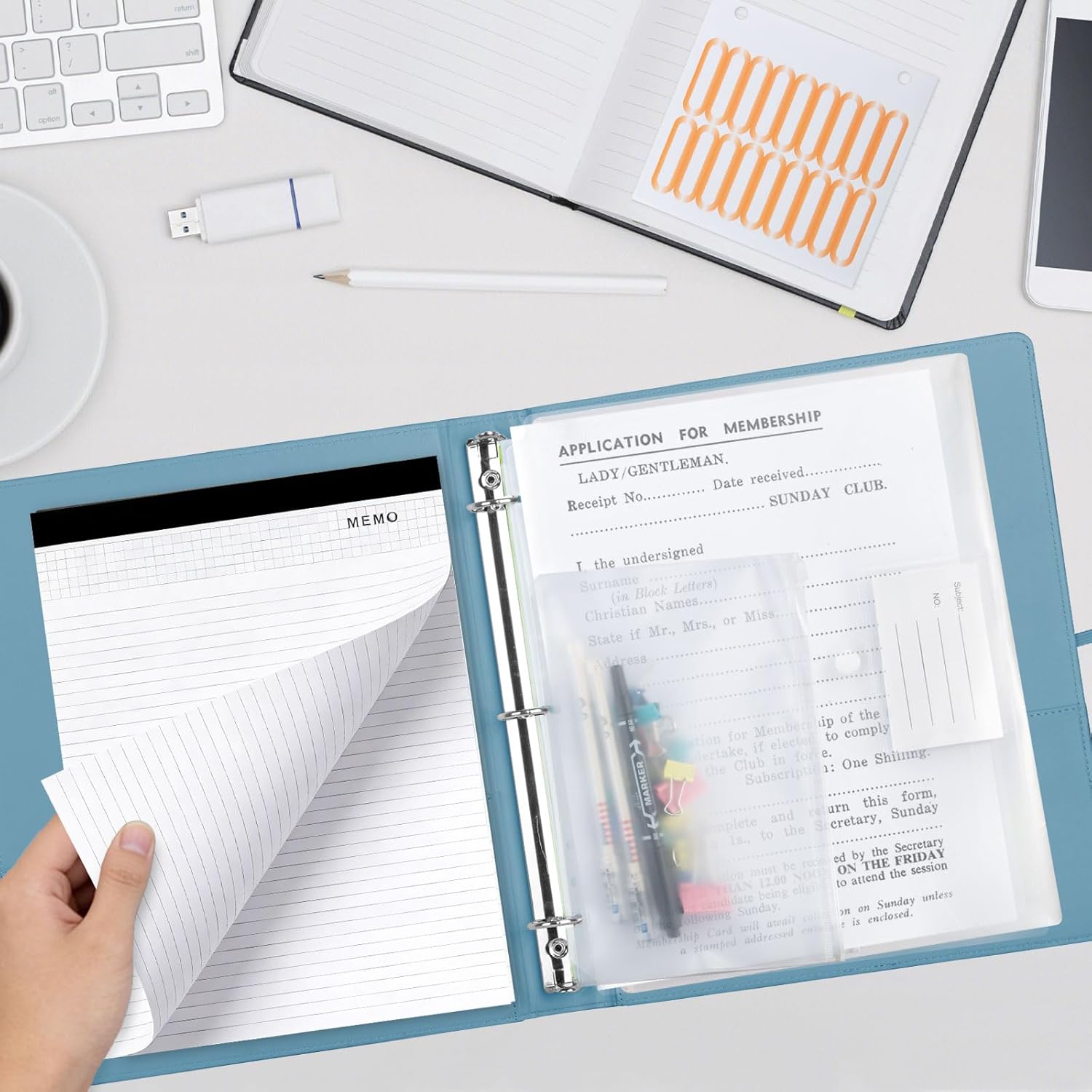 3 Ring Binder with Clipboard,1 Inch Binders with Notepad&5 Dividers with Pockets, Labels,PU Clipboards for School Office(Blue,Letter Size)