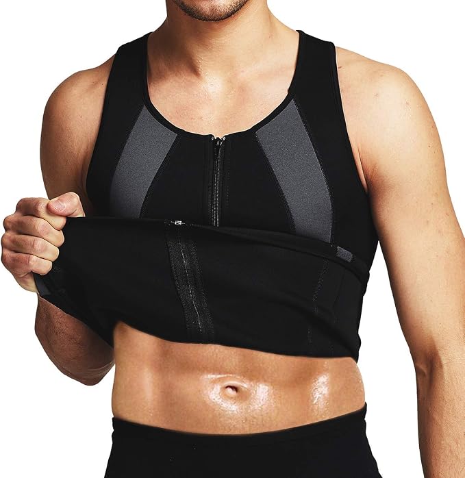 Amazon | Yevohadt メンズ スウェットベスト ネオプレン サウナ ウエスト トレーナー 圧縮ベスト ジム シェイパー ジッパー