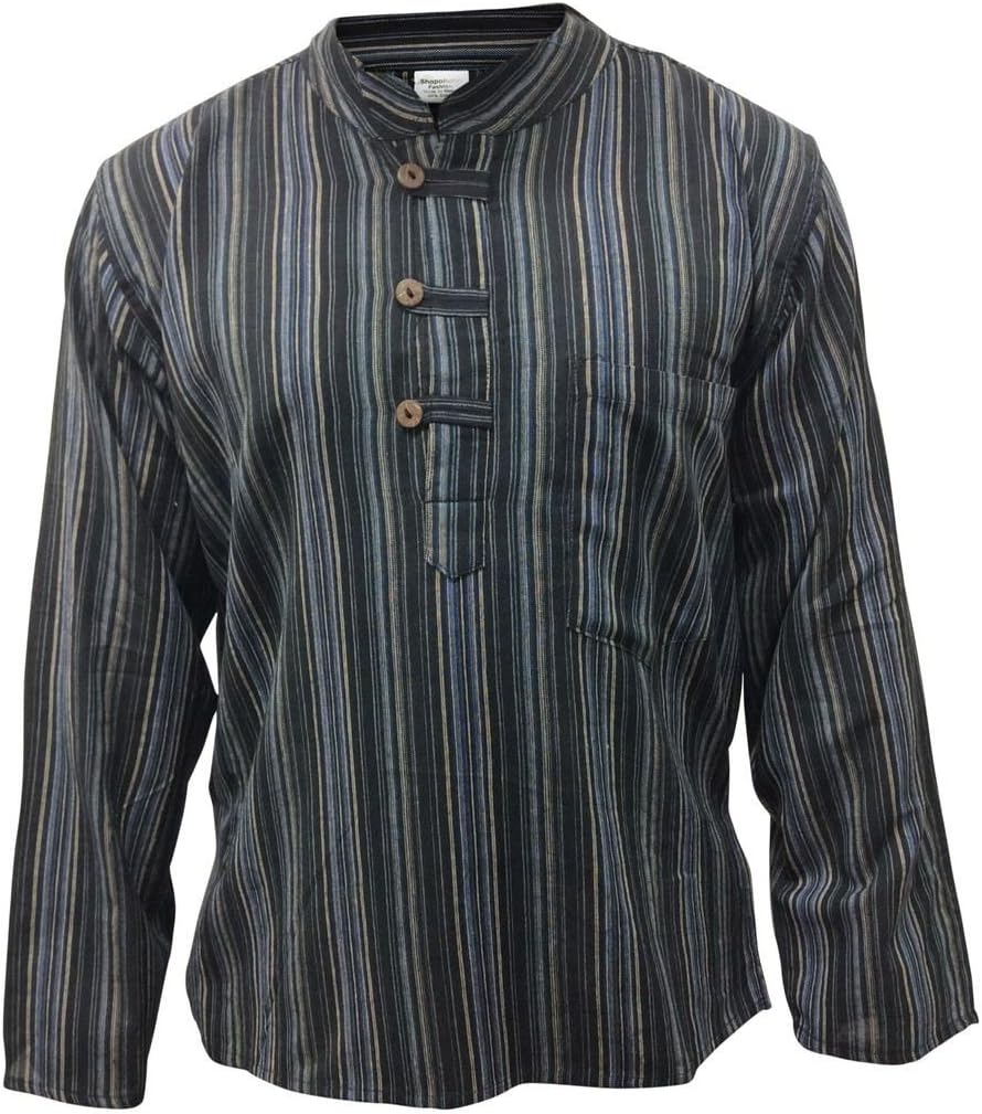 Shopoholic Fashion Mens Striped Grandad Shirt