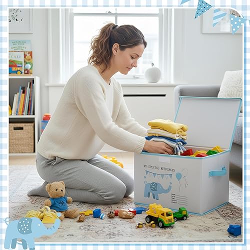 Vista 4 de LemonRoad Caja de recuerdos de bebé de 16 x 12 x 12 pulgadas, para baby shower, elefante, primera caja de recuerdos, para recién nacidos, regalo