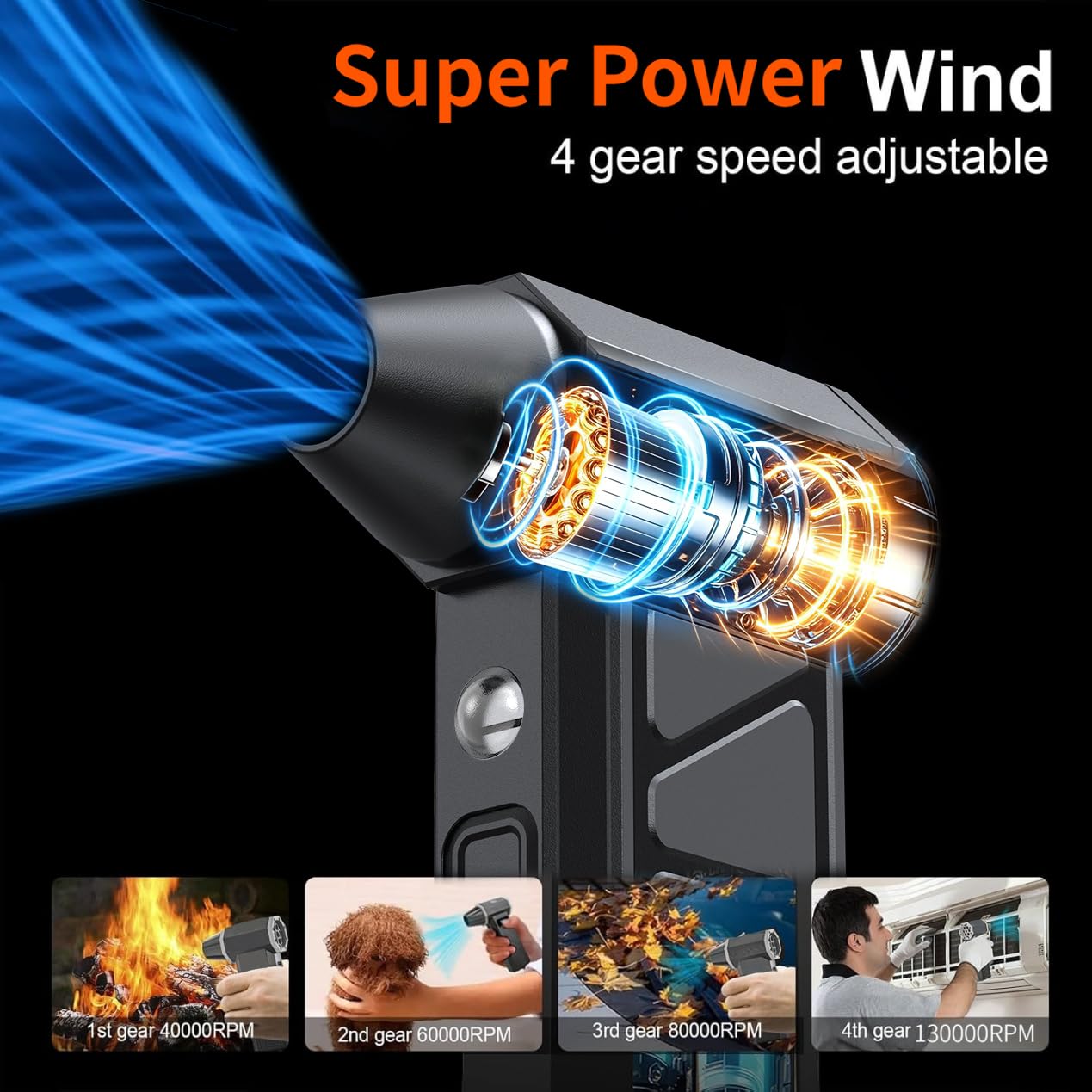 Spolverino ad aria compressa da 150000 giri/min, ventilatore elettrico ricaricabile senza fili per la pulizia della tastiera, ventilatore turbo jet portatile con motore brushless per PC, auto, ufficio