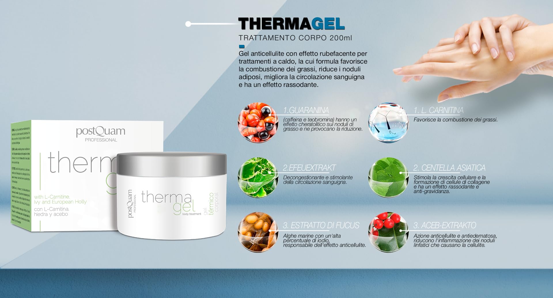 Postquam Thermagel Corporal 1000 ml – Gel Térmico Efecto Calor para Masaje Corporal – Tratamiento Anticelulítico con L-Carnitina, Hiedra y Acebo