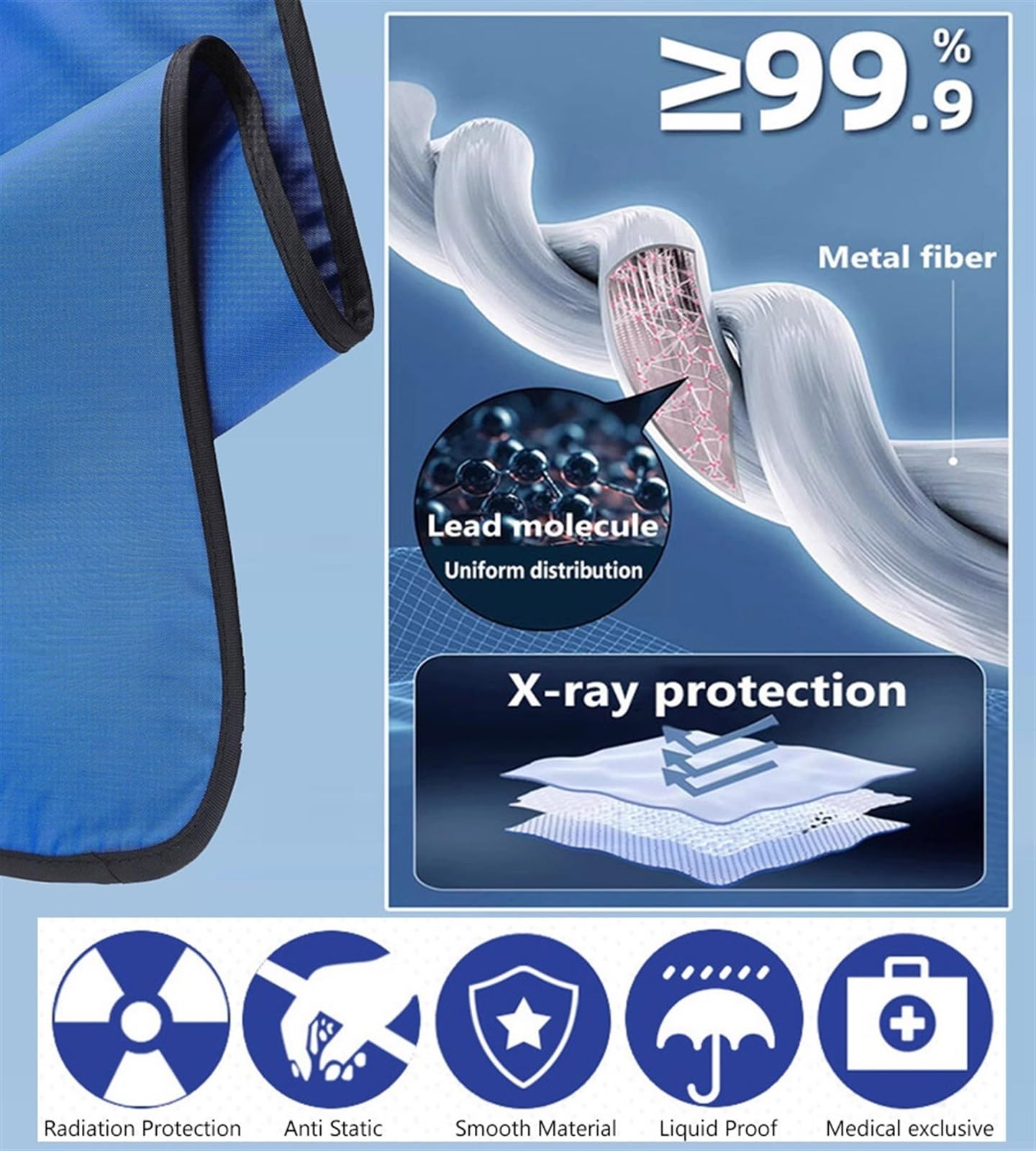 Delantal de Plomo Delantal de Chaleco de Protección Contra Rayos X, Delantal de Plomo Protector Contra Radiación, Chaleco de Ropa de Escudo para Hospitales, Laboratorios, Enfermería(0.5mmPb,55x60cm)