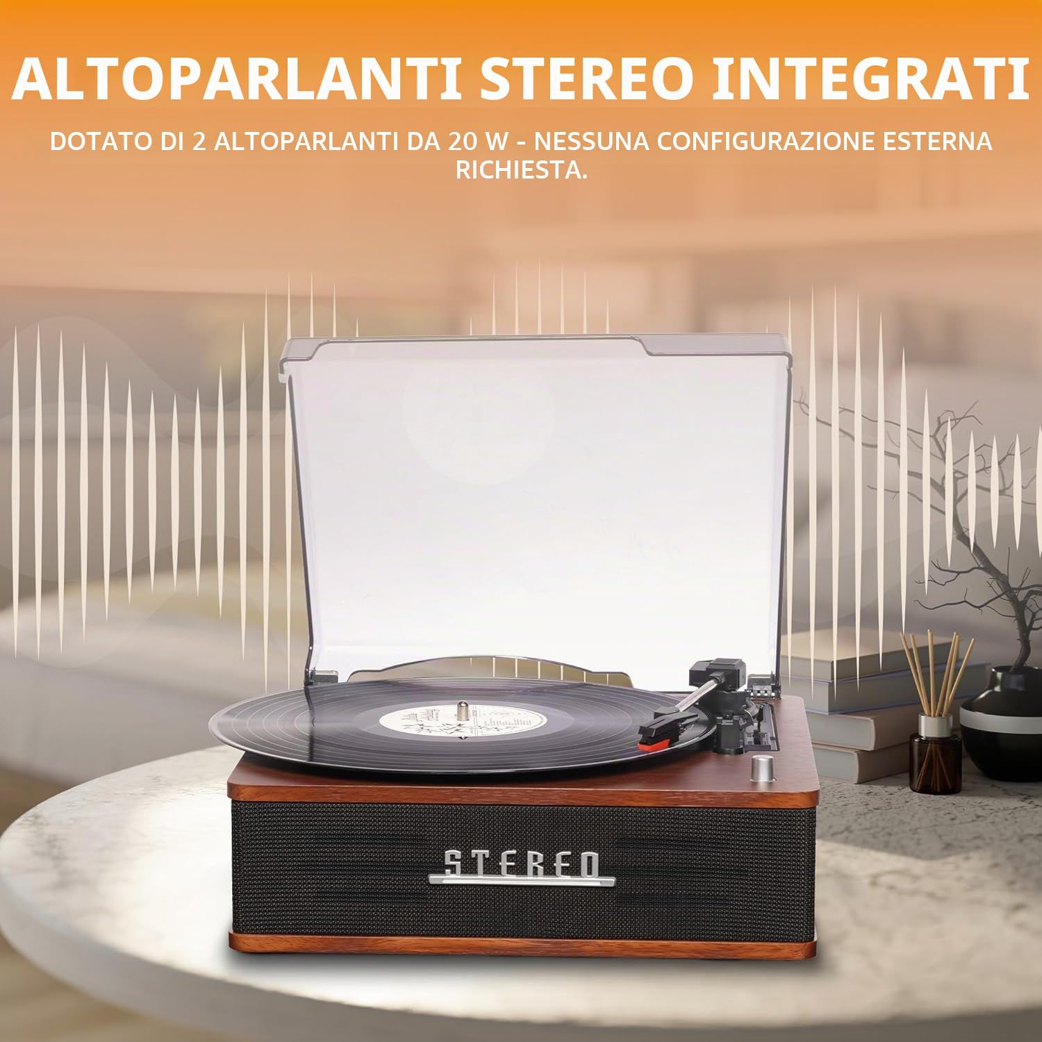 Giradischi retrò con Bluetooth e altoparlanti integrati - Denver VPB‑262 Multi-Speed Turntable Music System (33 ⅓ / 45 / 78 RPM) con Line‑Out & Auto‑Stop