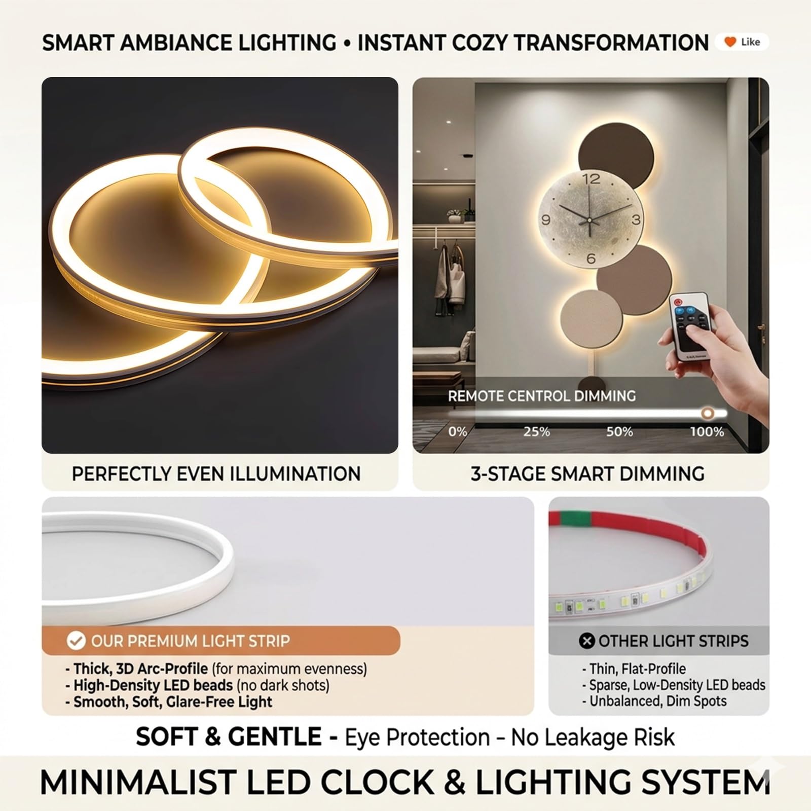Orologio LED parete 3D luce arte muro silenzioso decor sospeso design interno casa moderna paesaggio scultura soggiorno camera studio ingresso corridoio elegante(Pointer Clock B,35 * 78cm)
