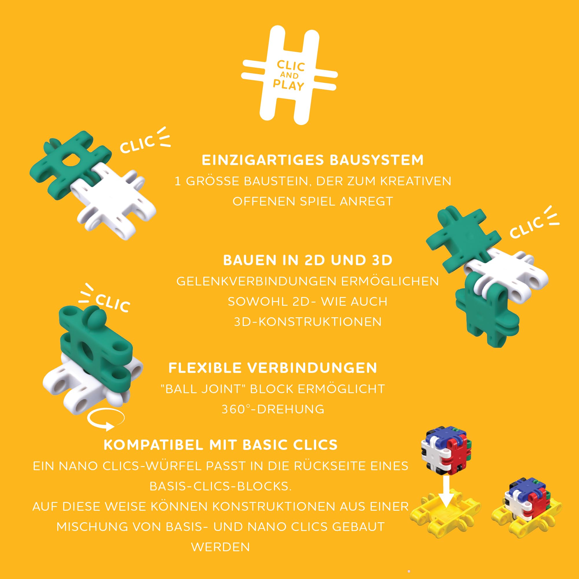 Clics Nano Creative Builders 1000, zabawka konstrukcyjna dla dzieci od 8 lat, kreatywna zabawka edukacyjna w zestawie 1000 elementów, klocki dla dziewcząt i chłopców, trwała zabawka