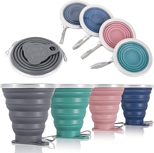 Miniatura 24 de ME.FAN Taza de viaje plegable de silicona – Taza plegable de silicona para acampar con tapas – Juego de vasos expandibles – Portátil, Graduado