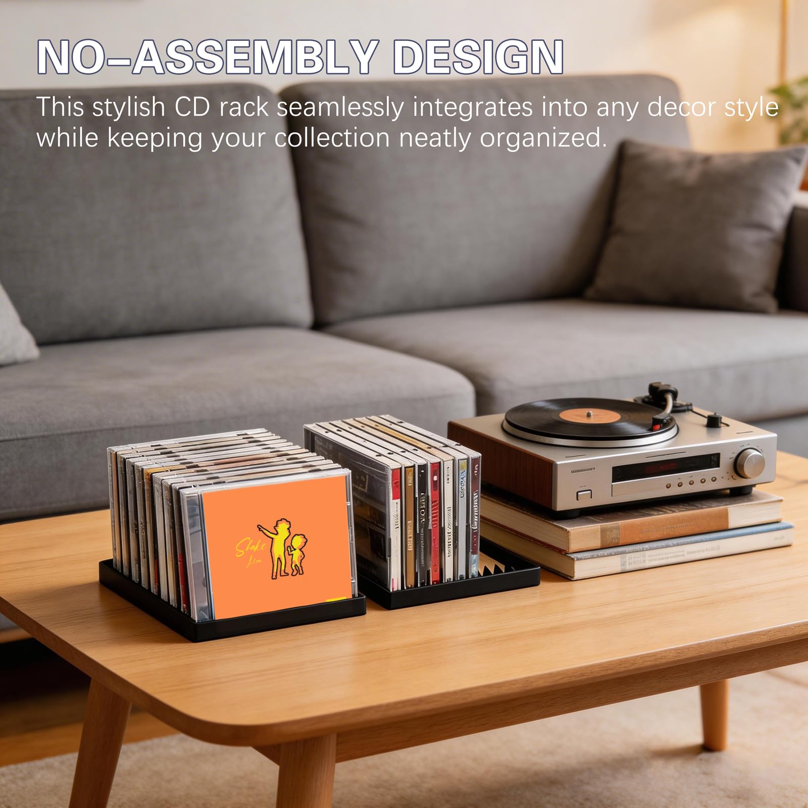 Lot de 2 Rangements à CD pour 24 CDs, Petit Organisateur en Plastique pour CD, Support Média pour Étagères du Salon, Bureau, Chambre, Noir