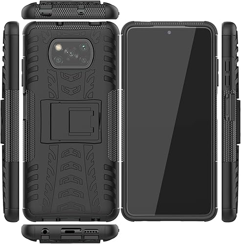 Miniatura 7 de Funda de teléfono para Xiaomi Poco X3PocoX3 NFC con protector de pantalla de vidrio templado y soporte Kickstand duro resistente híbrido celular