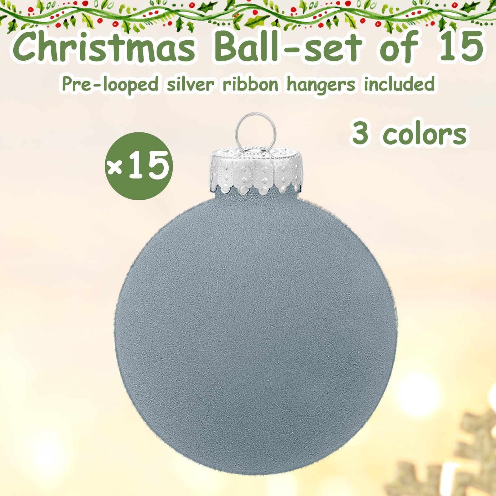 Liliful 15 Pcs Velvet Christmas Balls Bulk Flocked Christmas Tree Ball Ornaments Plastic Balls Xmas Decorative Hanging Ornaments Christmas Tree Decoration (Dusty Blue,3.15 Inch)