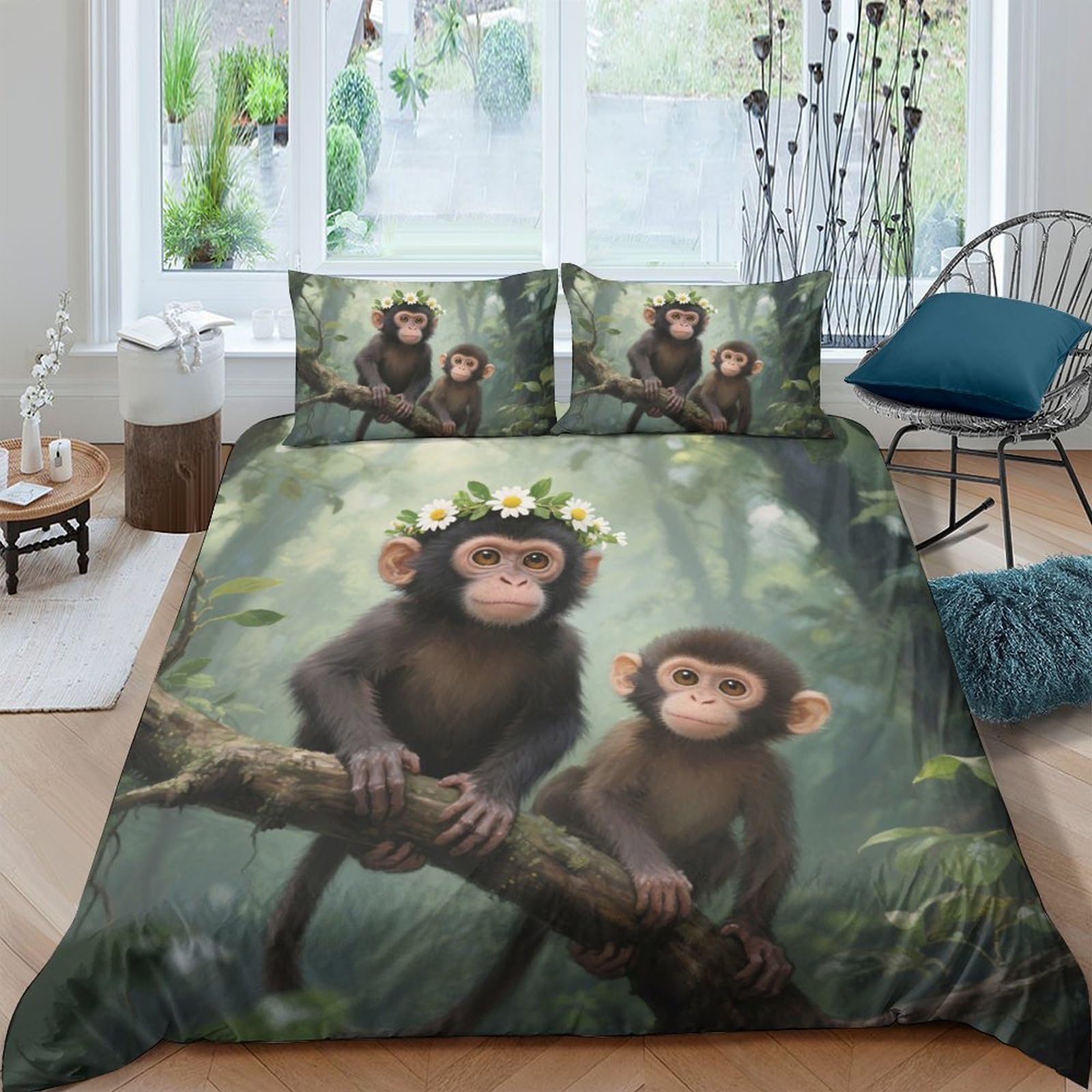 Ctjqhvkz Style-5 3D Printed Jungle Monkey Fitted Sheet Microfiber Soft Anti-Slip Forest Animal Bed Cover For Bedroom Dorm Decor Single（135X200cm）