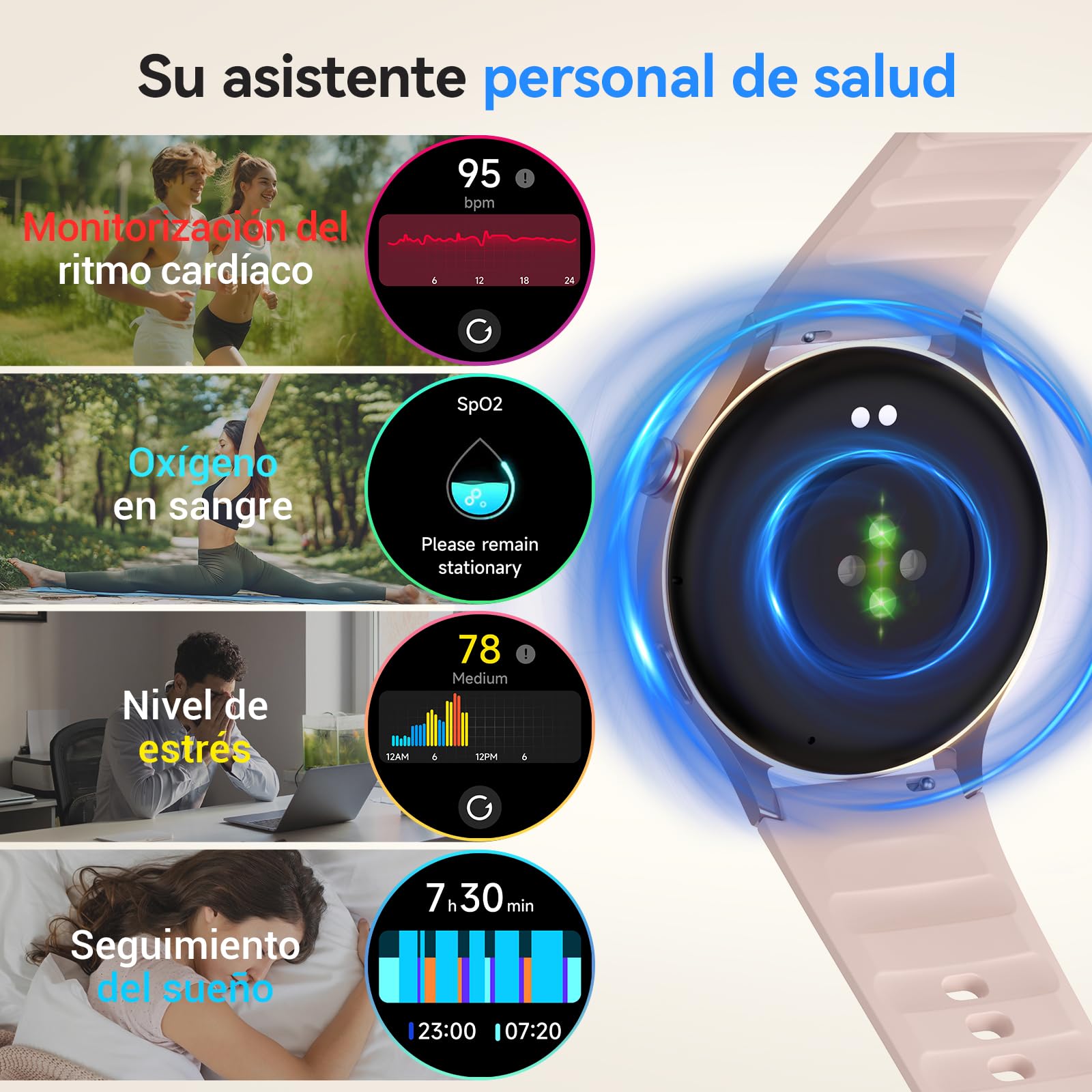 Reloj Inteligente para Mujer con Llamada Bluetooth 5.3, Smartwatch 1.32" AMOLED para Android iOS, podómetro con 110+ Deportes y 3ATM Pulsera Fitness con Monitor de sueño/SpO2