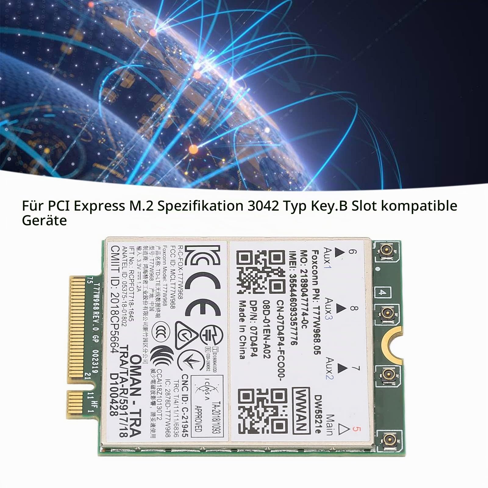 DW5821E 3G/4G/5G WLAN-Karte, Netzwerkadapter WLAN-Karte Geeignet für PCI Express M.2 Spezifikation 3042 Type Key.B Slot, für PC, Laptops