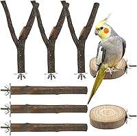 Mkobon 8-Pack Natural Wood Bird Perches for Cages - Chew-Safe Branches & Platforms for Parakeets, Cockatiels, Conures, Lovebirds