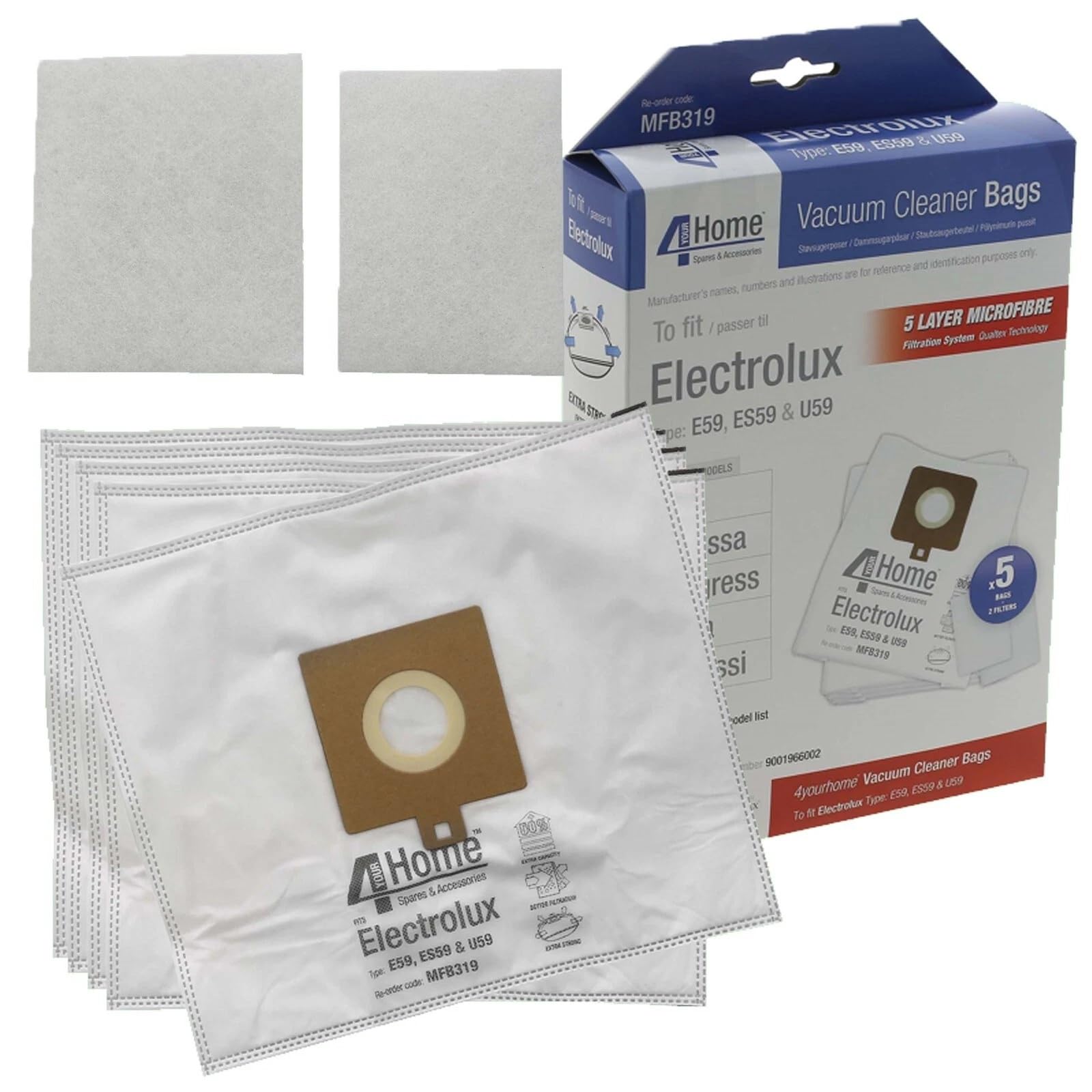 4YourHome Vacuum Cloth Dust Bags Compatible With Electrolux E59, ES59, U59, Boss, Powerlite Vacuum Cleaners