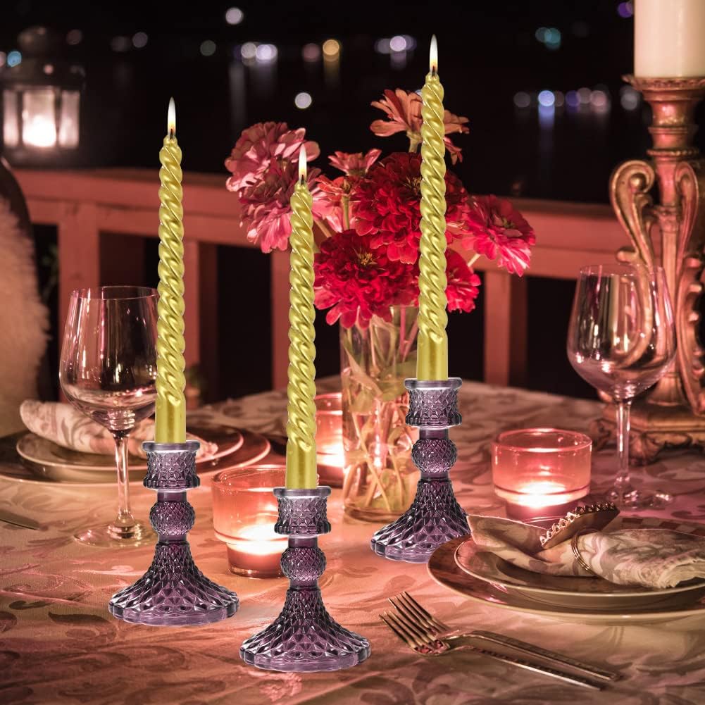 Glass Candlestick Holders Set 12Pcs, 4" Taper Candle Holders,Purple Glass Candle Holders for Wedding, Festival, Party & Festival Decor : Home & Kitchen