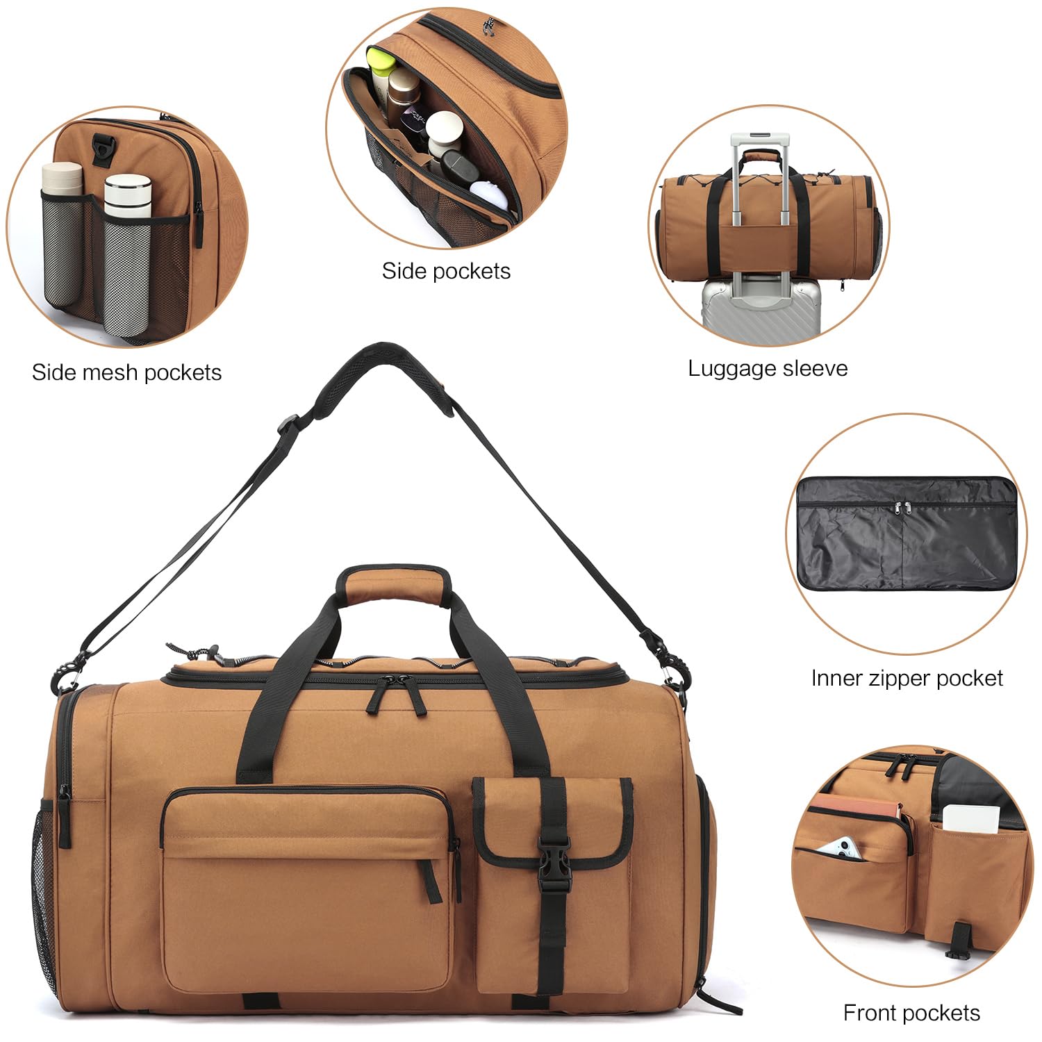 Duża torba sportowa na siłownię 70 l męski plecak na siłownię torba podróżna z paskami plecaka, Khaki, 64 cm x 35 cm x 35 cm, Sport, siłownia, trening, fitness, podróże, kemping, piesze