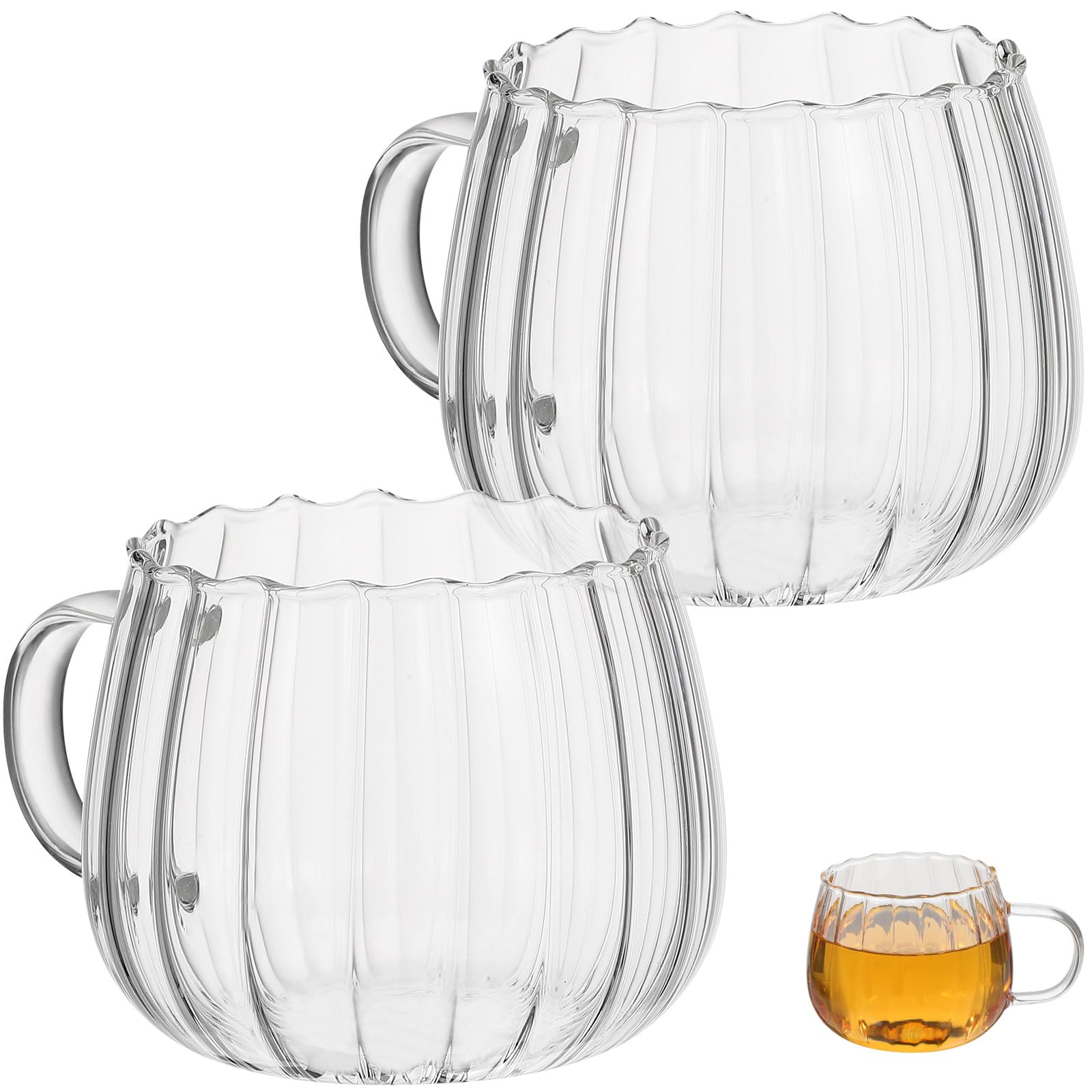 VALICLUD 2 Glass Coffee Mugs, Pumpkin Cups with Handles for Tea or Coffee