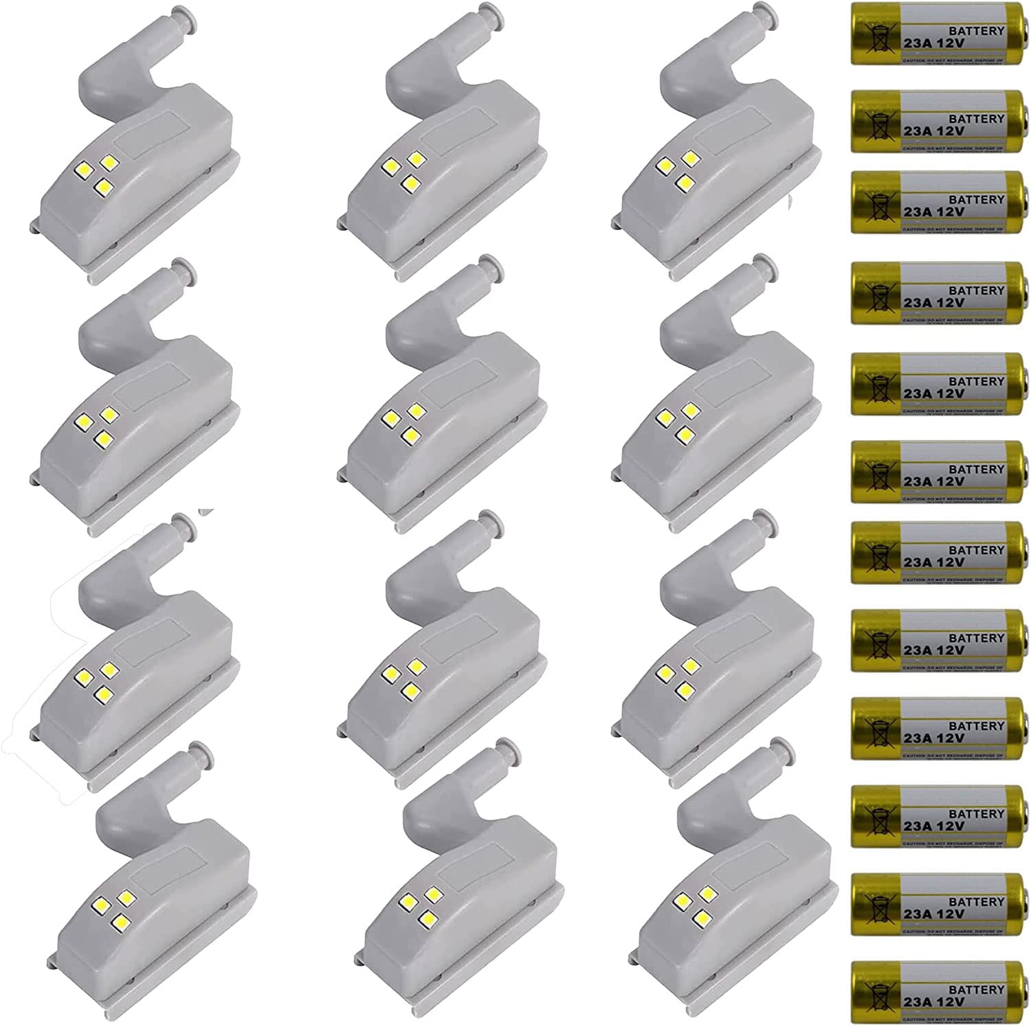 PCTC 12Pcs Universal Cabinet Cupboard Hinge LED Light for Modern Kitchen Home Lamp-Warm White with Battery