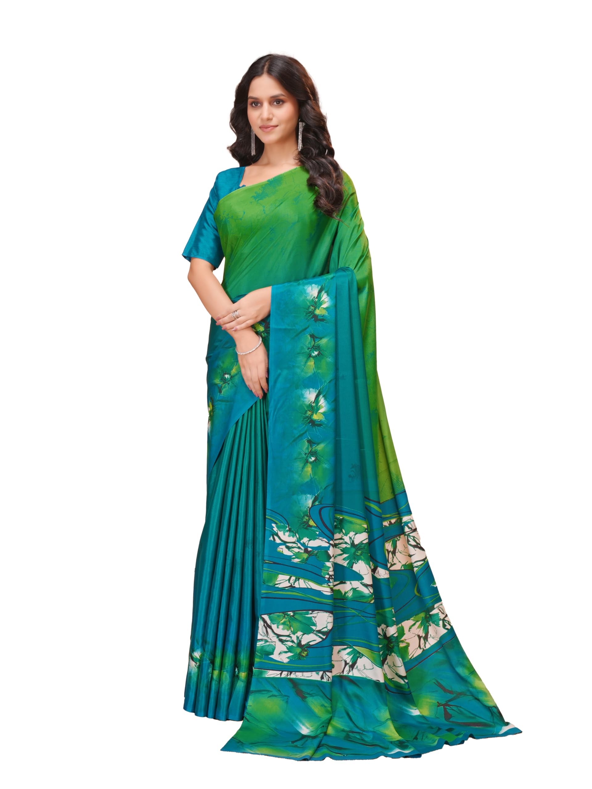 Floral Abstract Print Crepe Saree With Unstiched Blouse Piece-image-34
