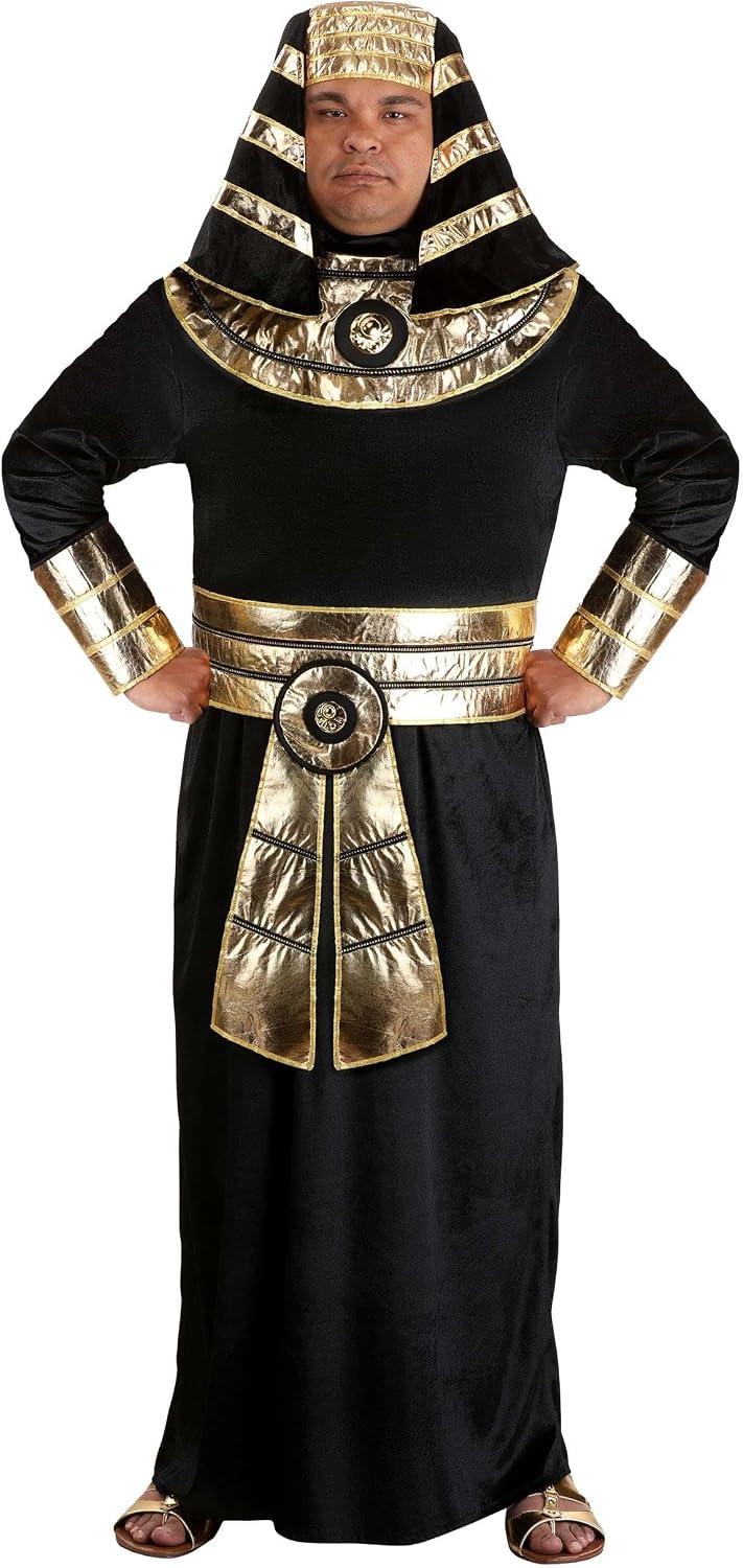 Deluxe Black Pharaoh Costume for Plus Size Adults - Ancient Egyptian Outfit with Robe, Belt, & Headpiece for Halloween